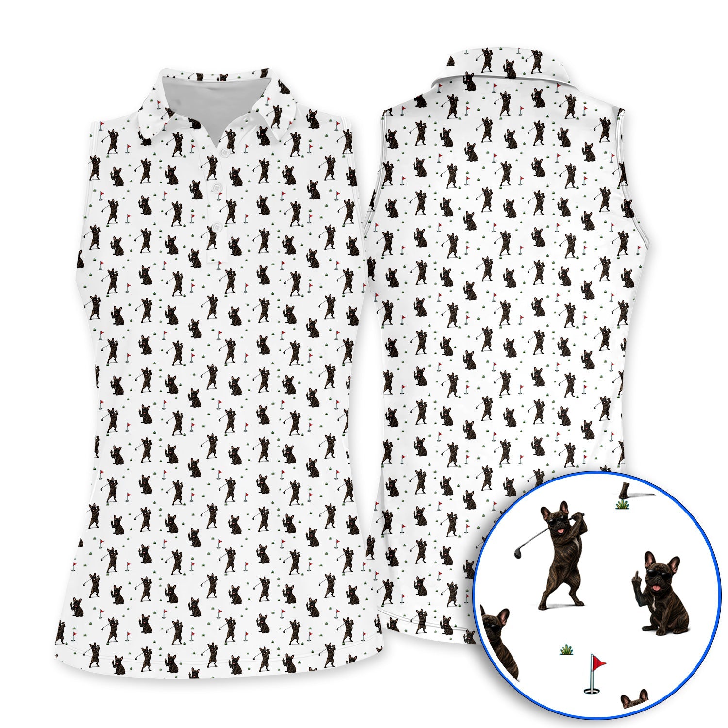 Frenchie Golf Shirt, French Bulldog Pattern Polos, Funny Golf Gift For Golfer