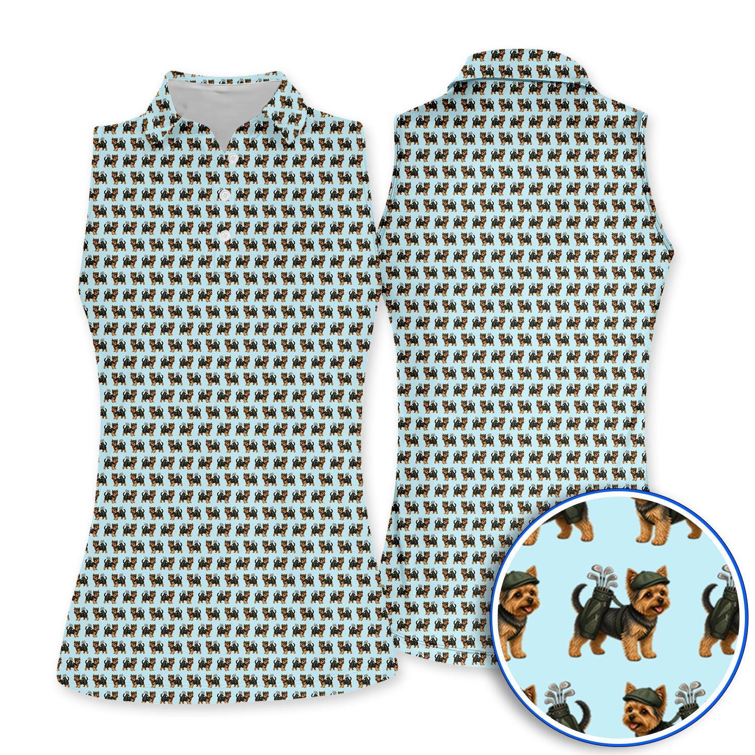 Yorkie Golf Pattern Golf Polos, Yorkshire Terrier Golf Shirt, Golf Gift For Golfer