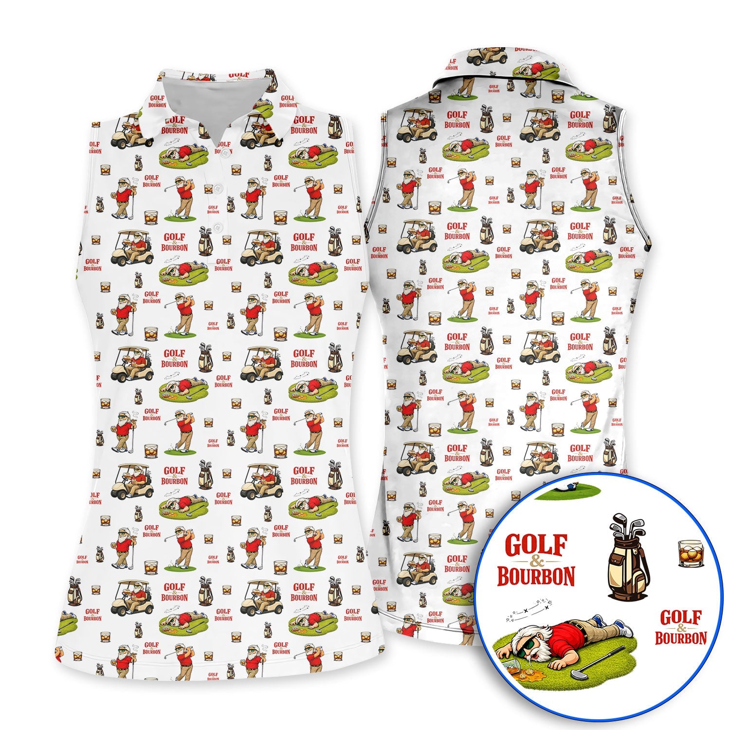 Funny Golf & Bourbon Pattern Golf Shirt, Crazy Golf Polos For Men, Golf Gift For Golfer
