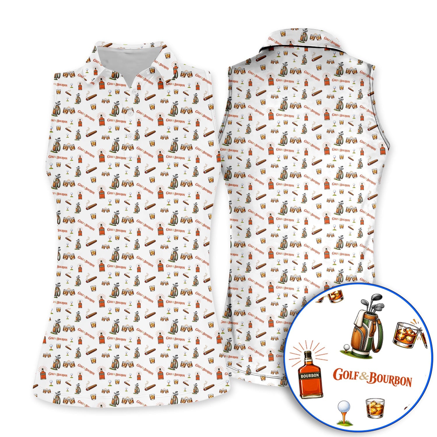 Golf & Bourbon Pattern Polos, Funny Golf Shirt For Golfer, Golfer Whiskey Shirt