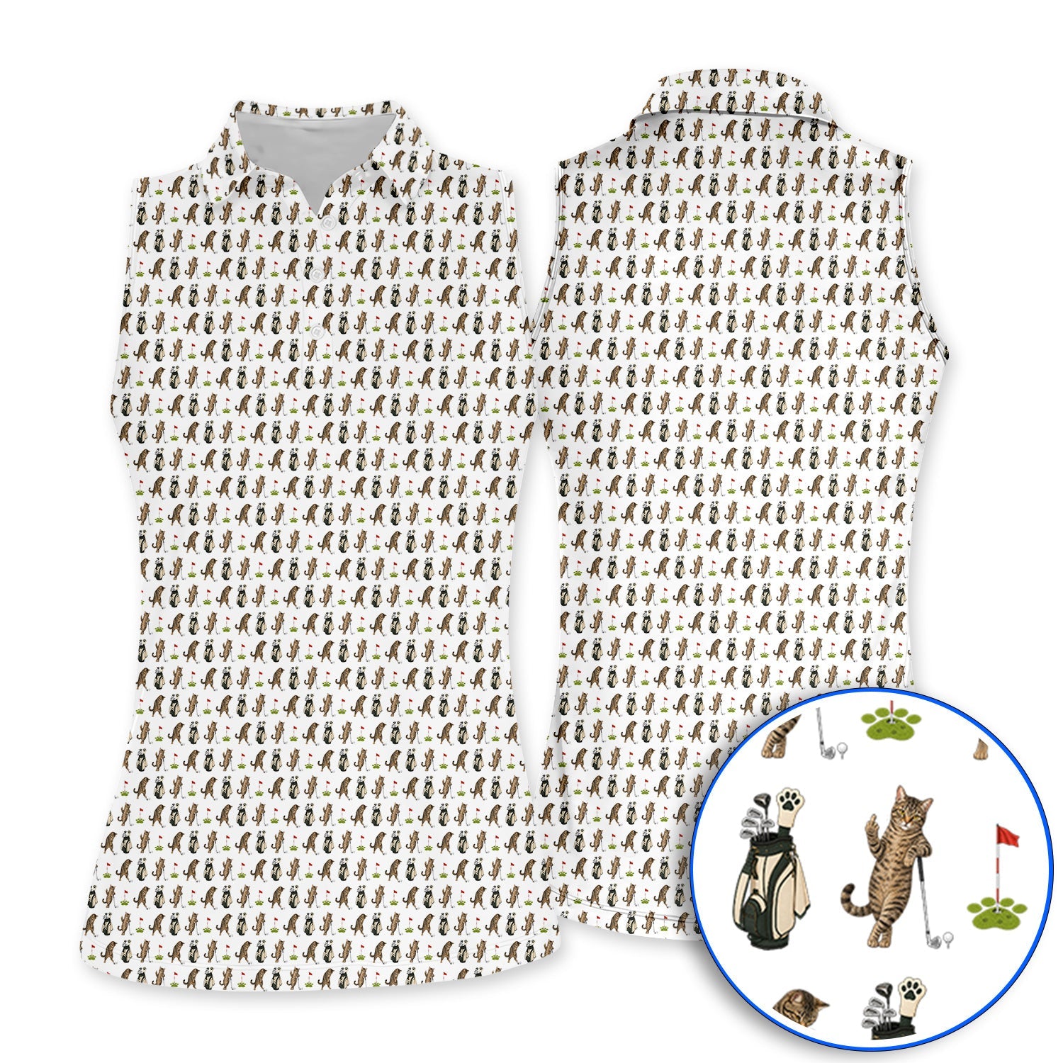 Funny Cat Golf Polos, Cats Pattern Golf Shirt, Cat Lover Golf Gift