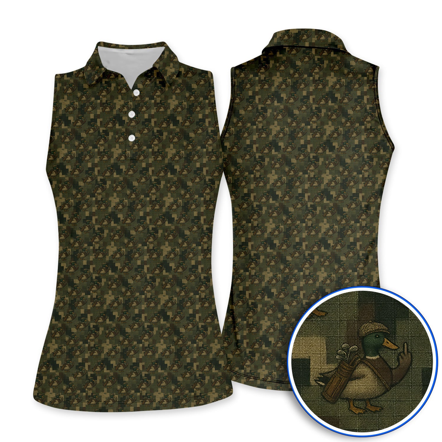 Duck Hunter Golf Shirt, Funny Mallard Camo Pattern Polos, Unique Gift For Hunting & Golf Lovers