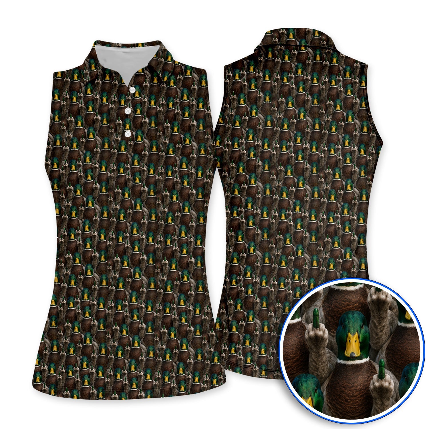 Funny Mallard Duck Pattern Polos, Rebel Duck Hunting Golf Shirt, Golf Gift For Golfer