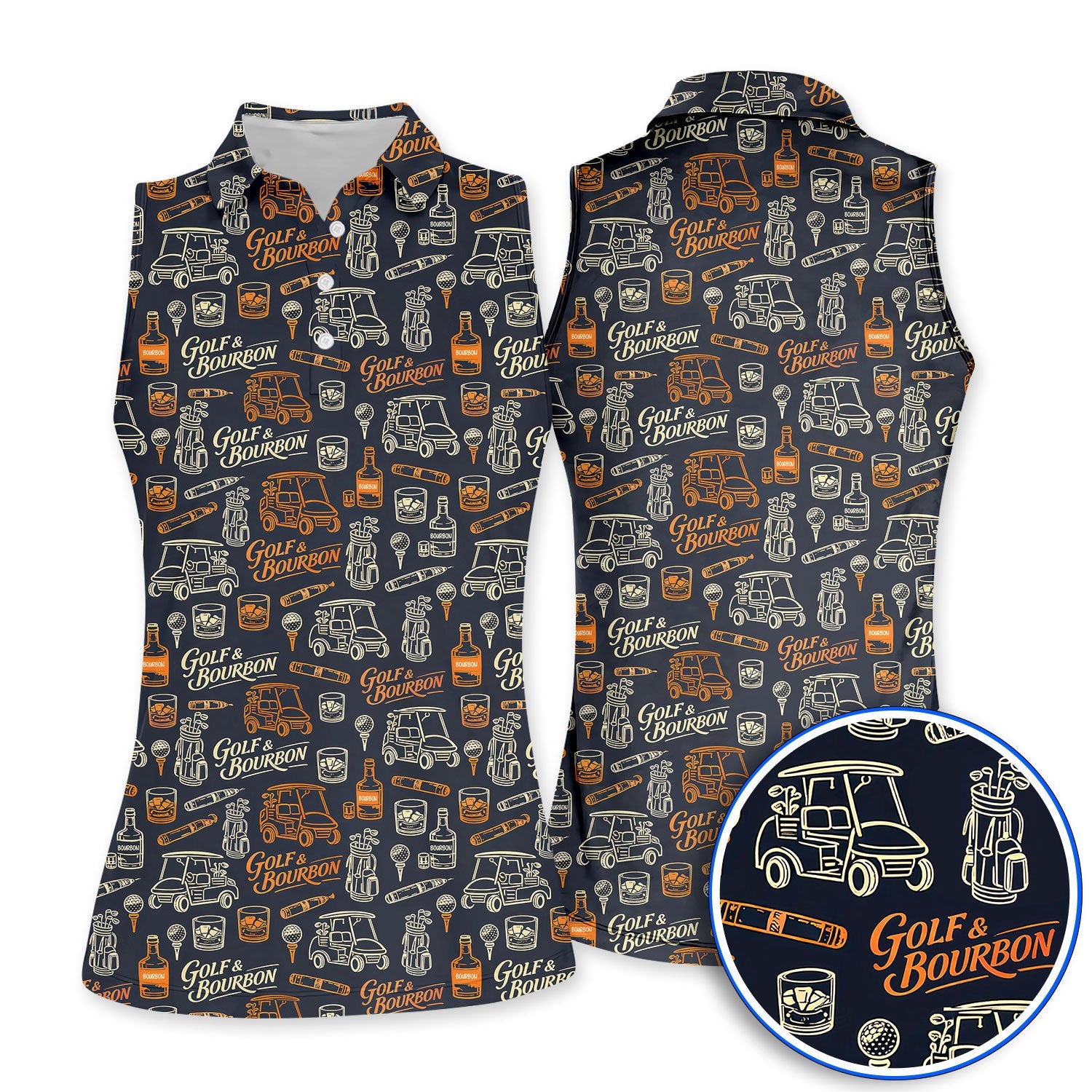 Golf & Bourbon Pattern Golf Polos, Crazy Golf Shirt For Golfer, Golf Gift For Men