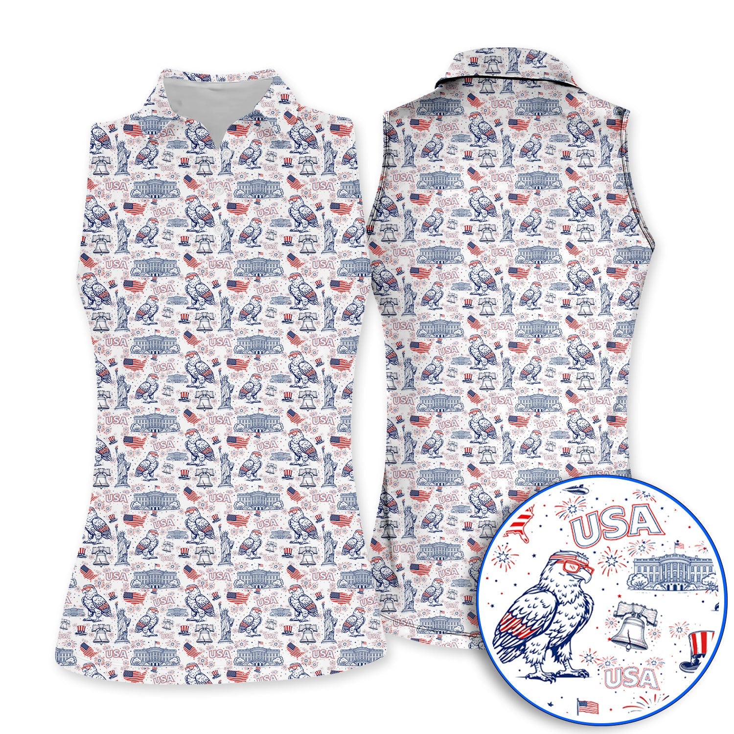 America 250th Patriotic Golf Polos, USA Eagle Pattern Golf Shirt For Golfer, Crazy Golf Shirt