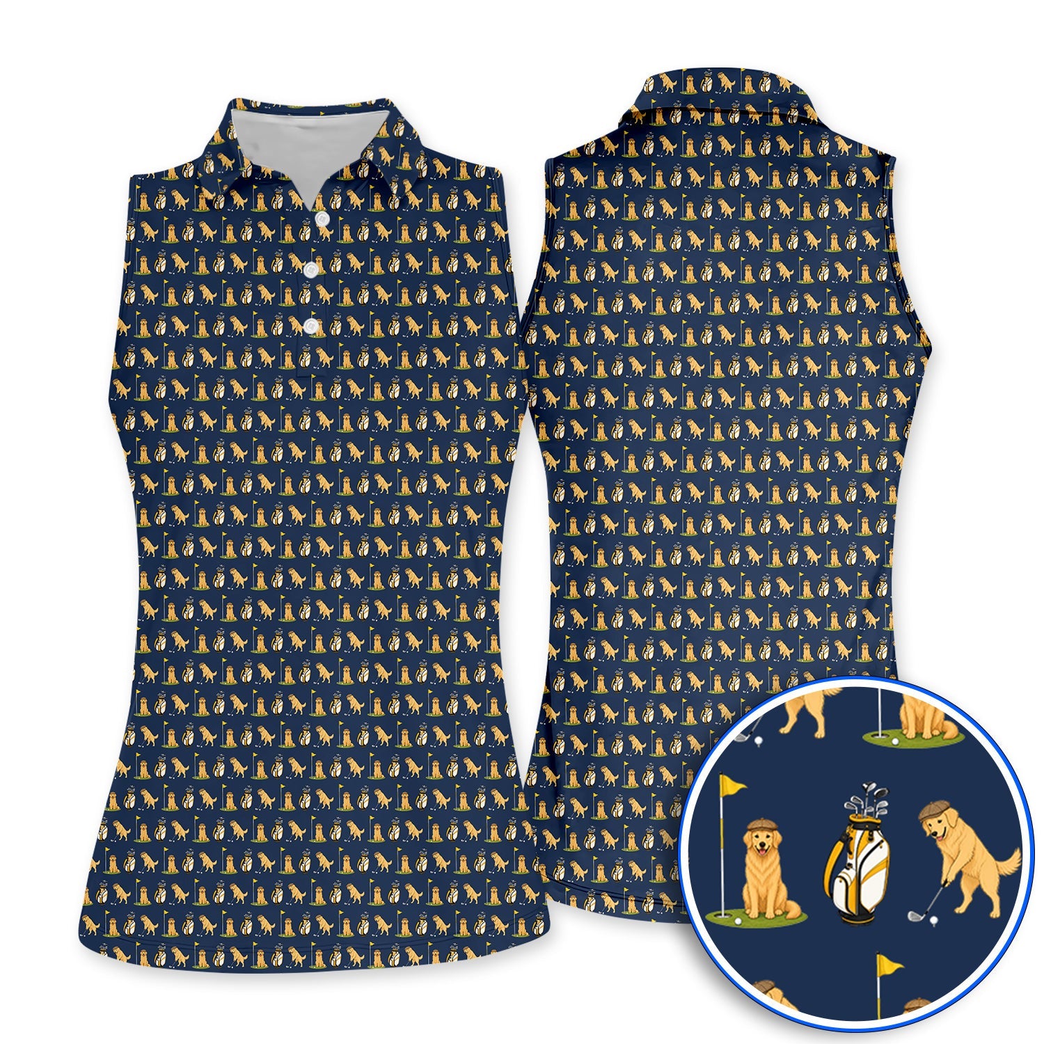 Golden Retriever Pattern Golf Polos, Funny Dog Golf Shirt, Crazy Golf Gift For Golfer