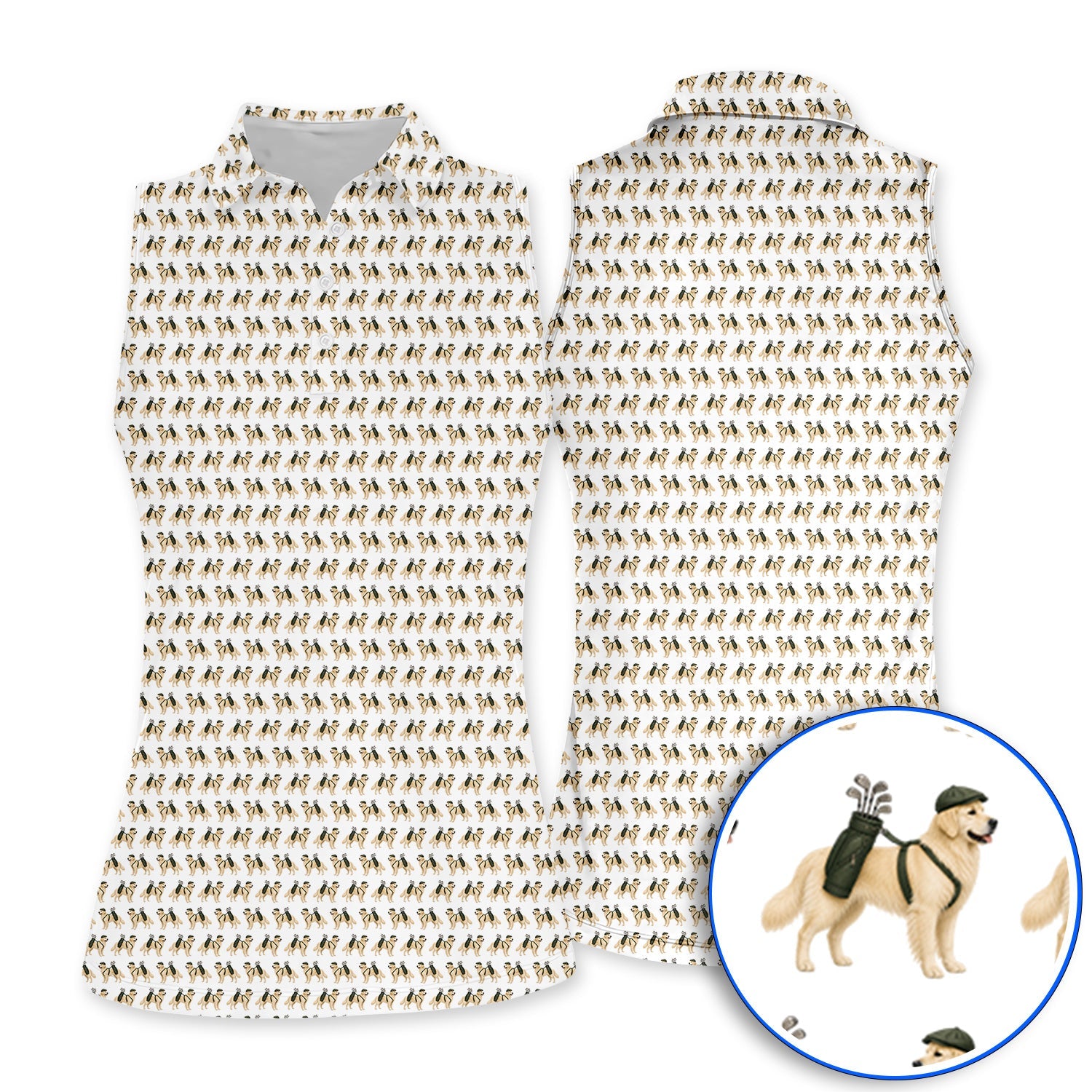 Golden Retriever Golf Shirt, Funny Pattern Golf Polos, Golden Retriever Dad Gift