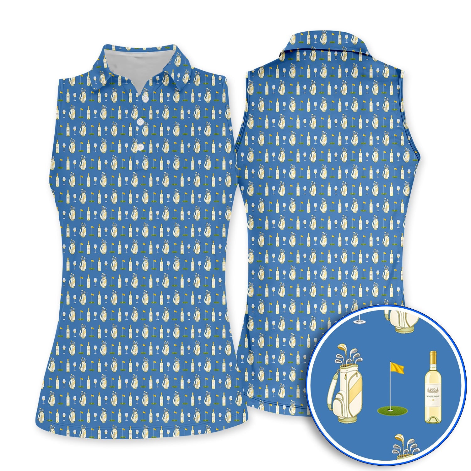 White Wine Pattern Golf Polos, Elegant Winery Golf Shirt, Wine Golf Gift For Golfer