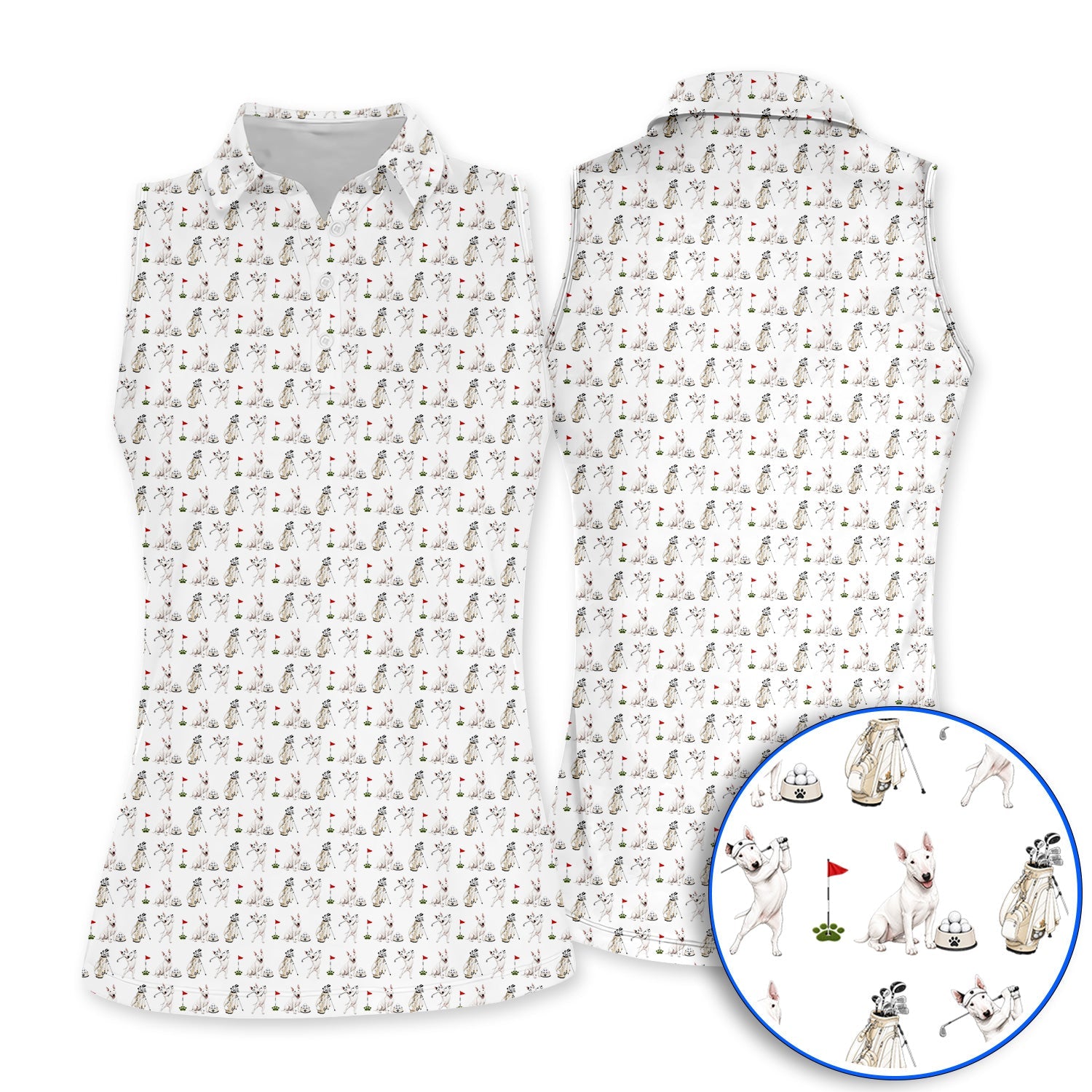 Bull Terrier Golf Polos, Bull Terrier Pattern Golf Shirt, Funny Dog Dad Gift