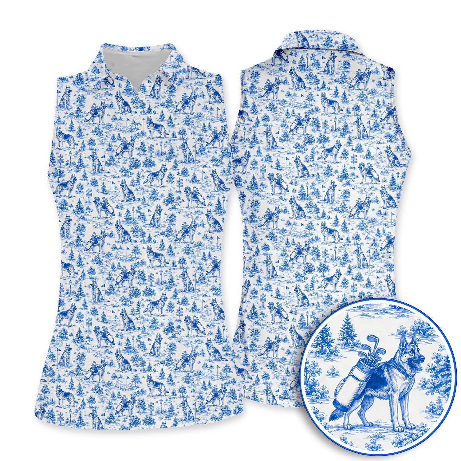 Toile De Jouy German Shepherd Golf Polos, German Shepherd Pattern Golf Shirt, Dog Dad Golf Gift