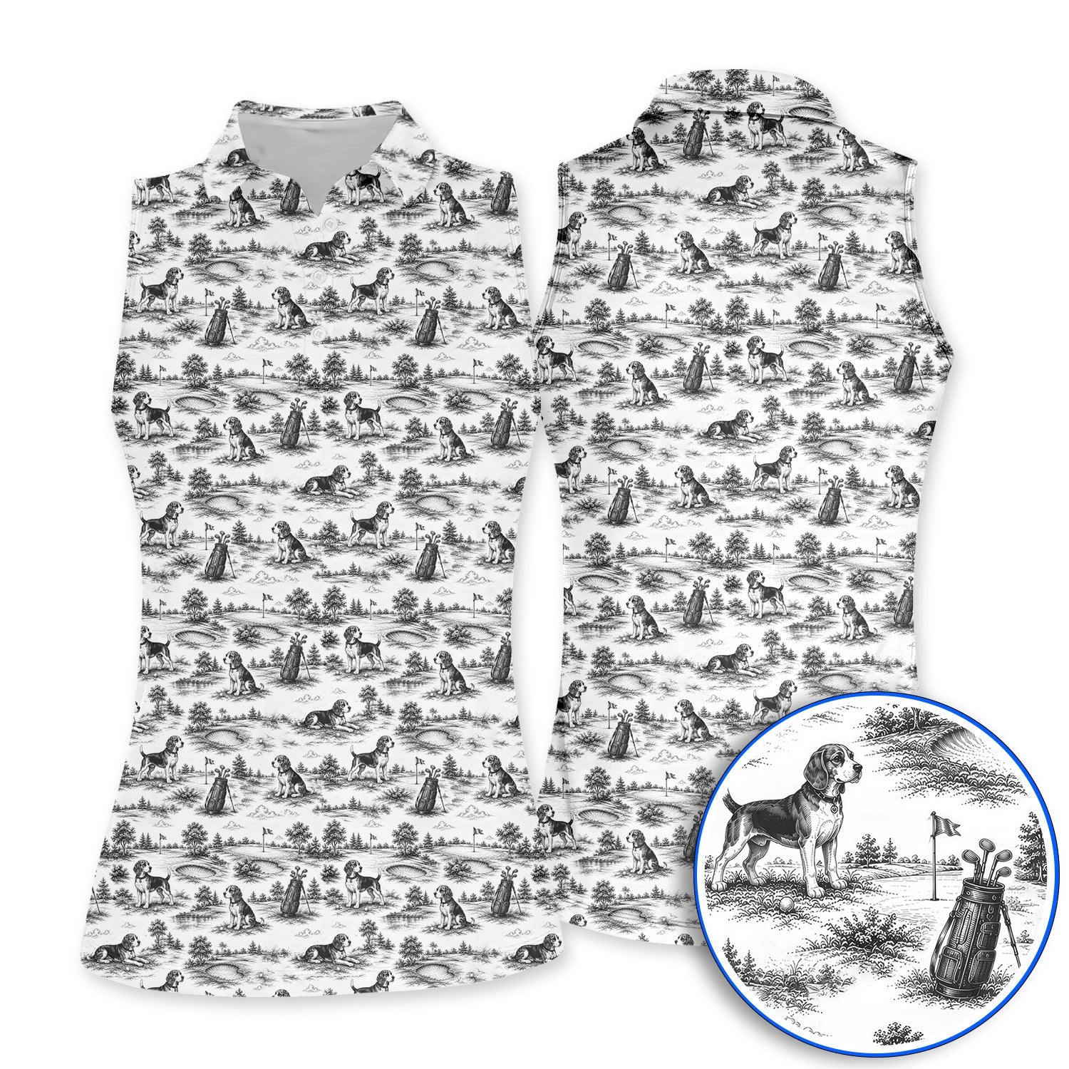 Beagle Toile De Jouy Golf Shirt, Vintage Dog Pattern Golf Polos, Beagle Lover Golf Gift