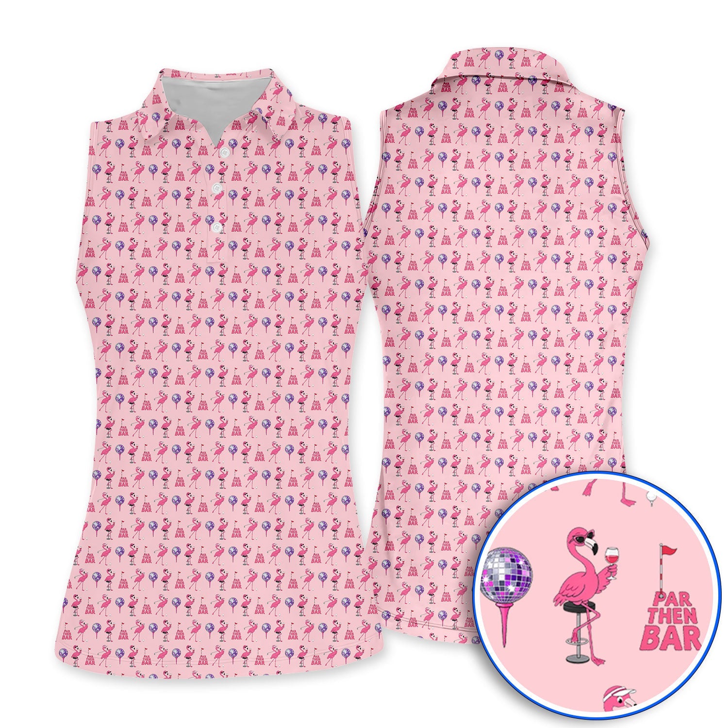 Funny Tropical Flamingo Pattern Golf Shirt, Pink Flamingo Bird Golf Polos, Unique Summer Golf Gift For Golfer