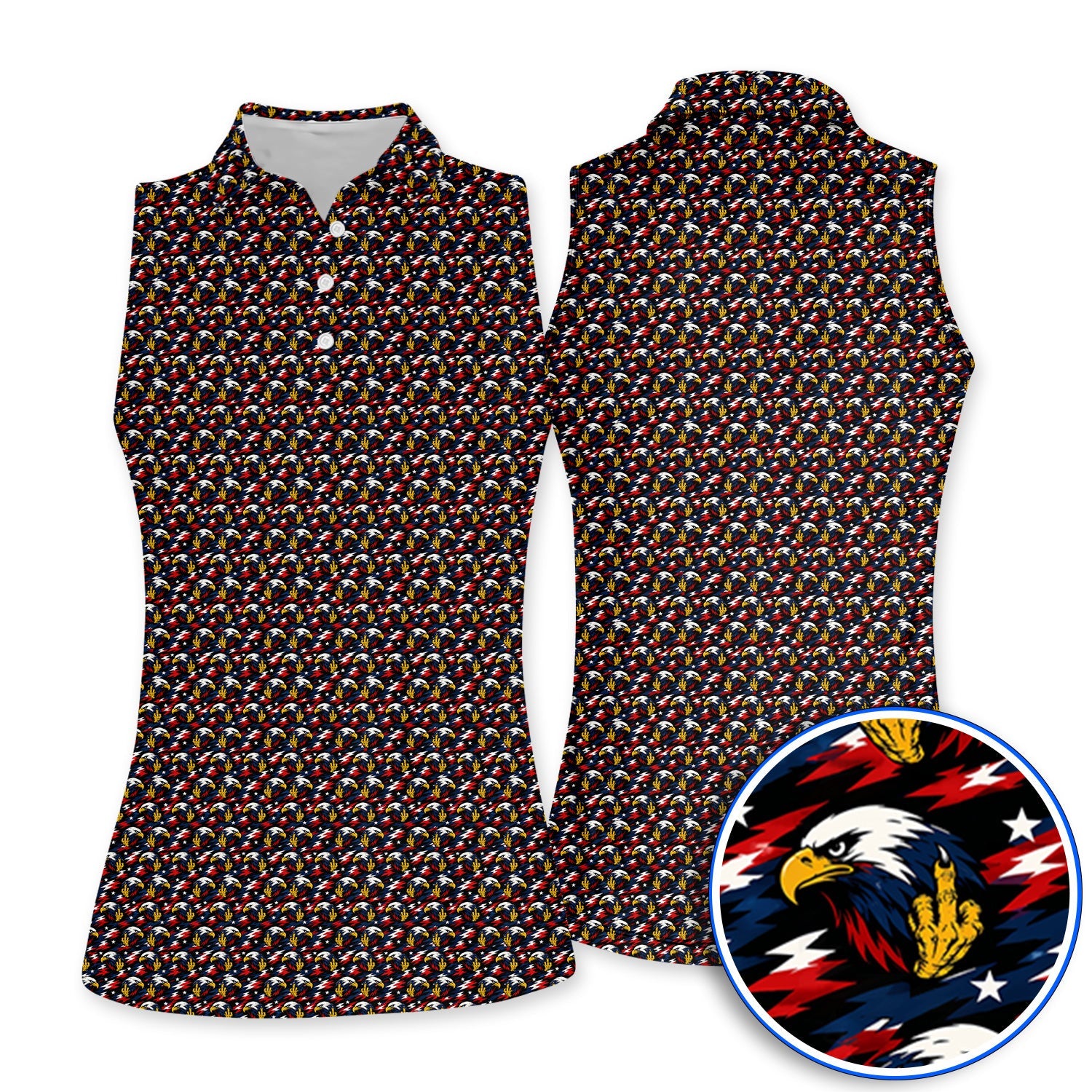 Eagle Middle Finger Golf Polos, USA Patriotic Pattern Golf Shirt, Crazy Golf Gift For Golfer