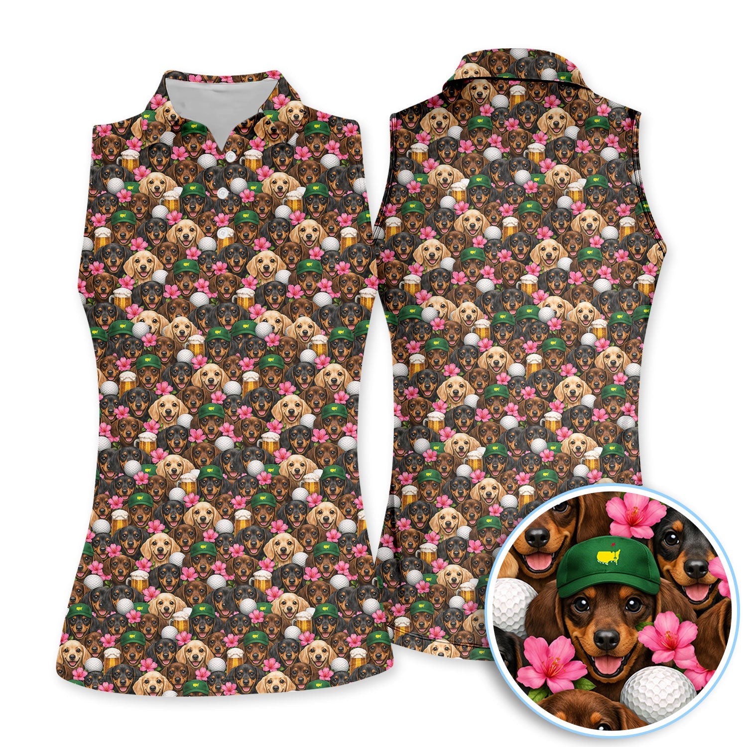Dachshund Pattern Golf Shirt, Funny Wiener Dog Golf Polos, Golf Gift For Men