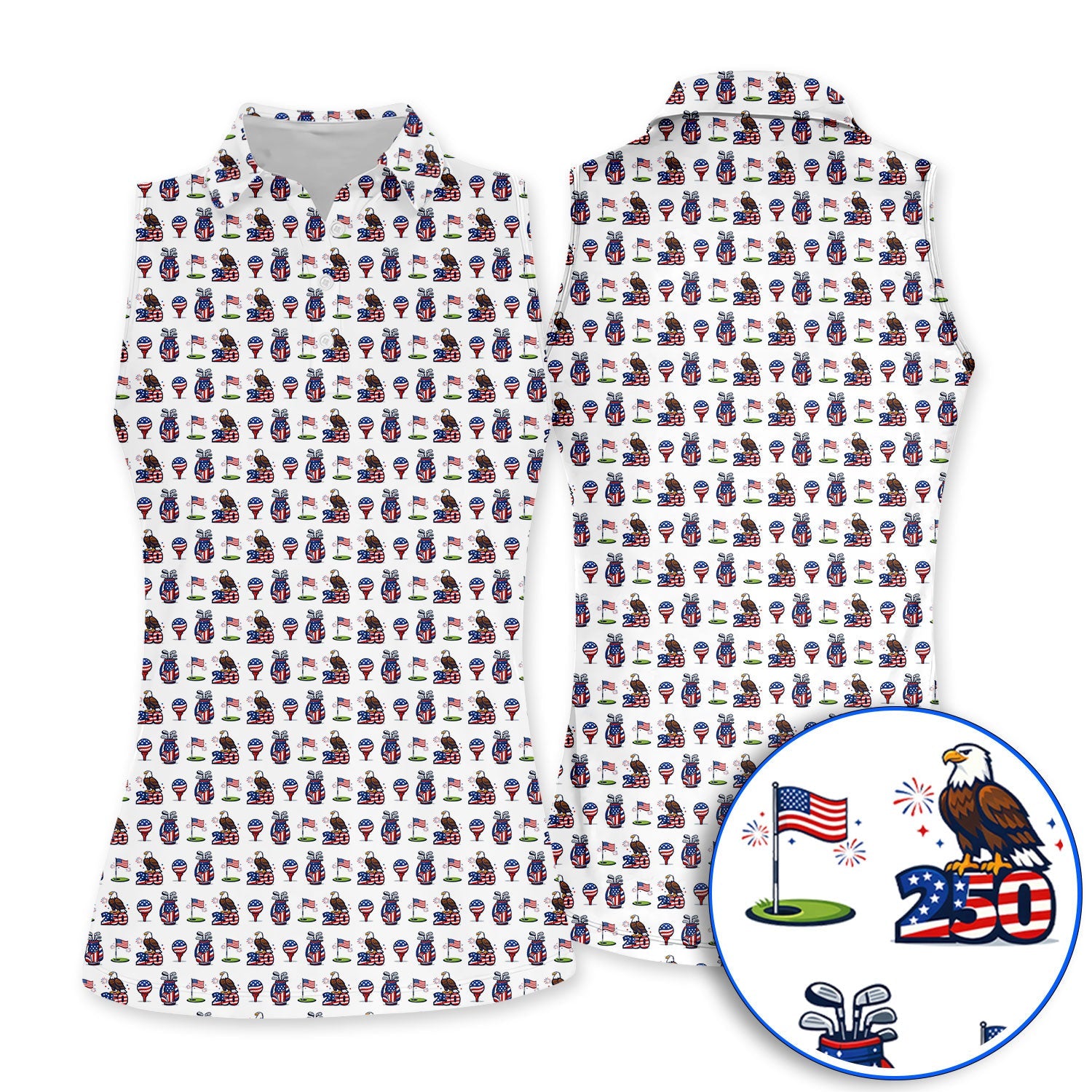American Freedom Pattern Golf Shirt, USA 250 Eagle & Flag Pattern Golf Polos, Crazy Golf Gift For Golfer