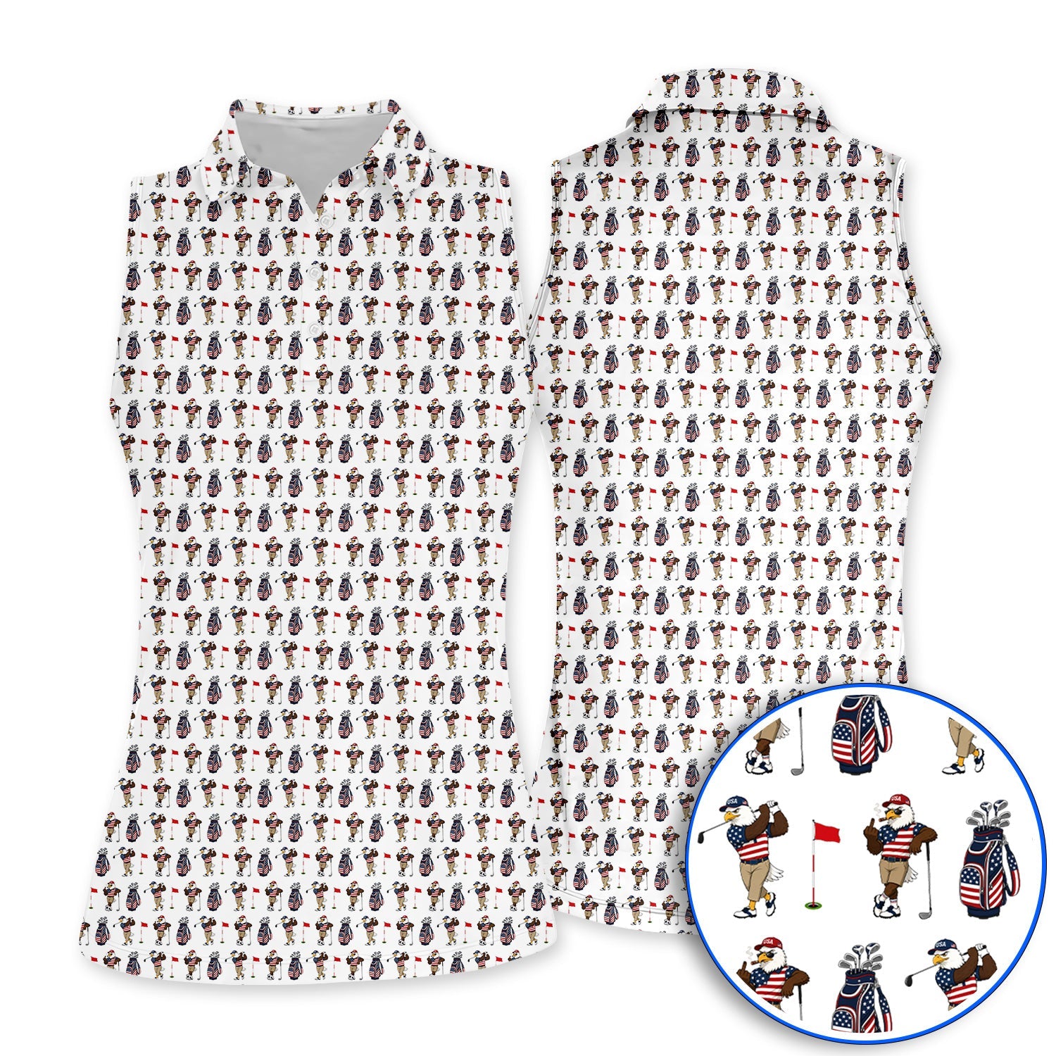 USA Patriotic Eagle Golf Shirt, American Flag Eagle Golf Pattern Polos, 4th of July Golf Gift for Golfer