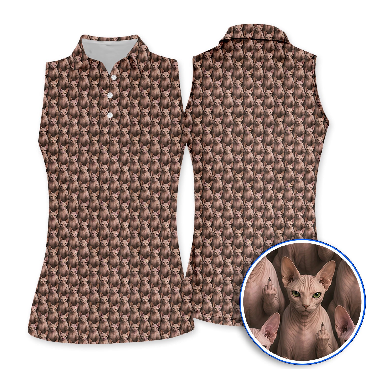 Funny Sphynx Cat Golf Polos, Hairless Cat Pattern Golf Shirt, Crazy Golf Gift For Golfer