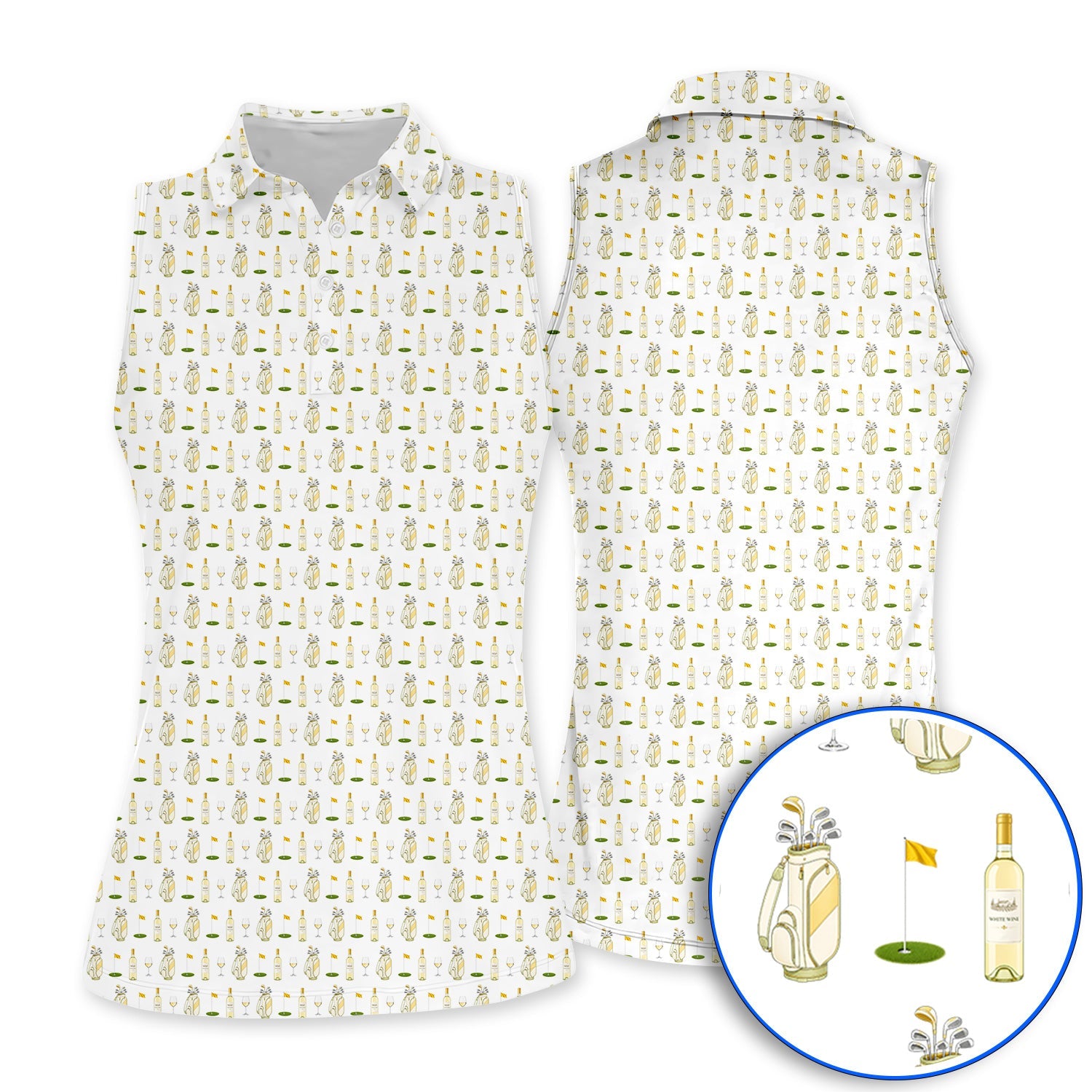 White Wine Pattern Golf Polos, Elegant Winery Golf Shirt, Wine Golf Gift For Golfer