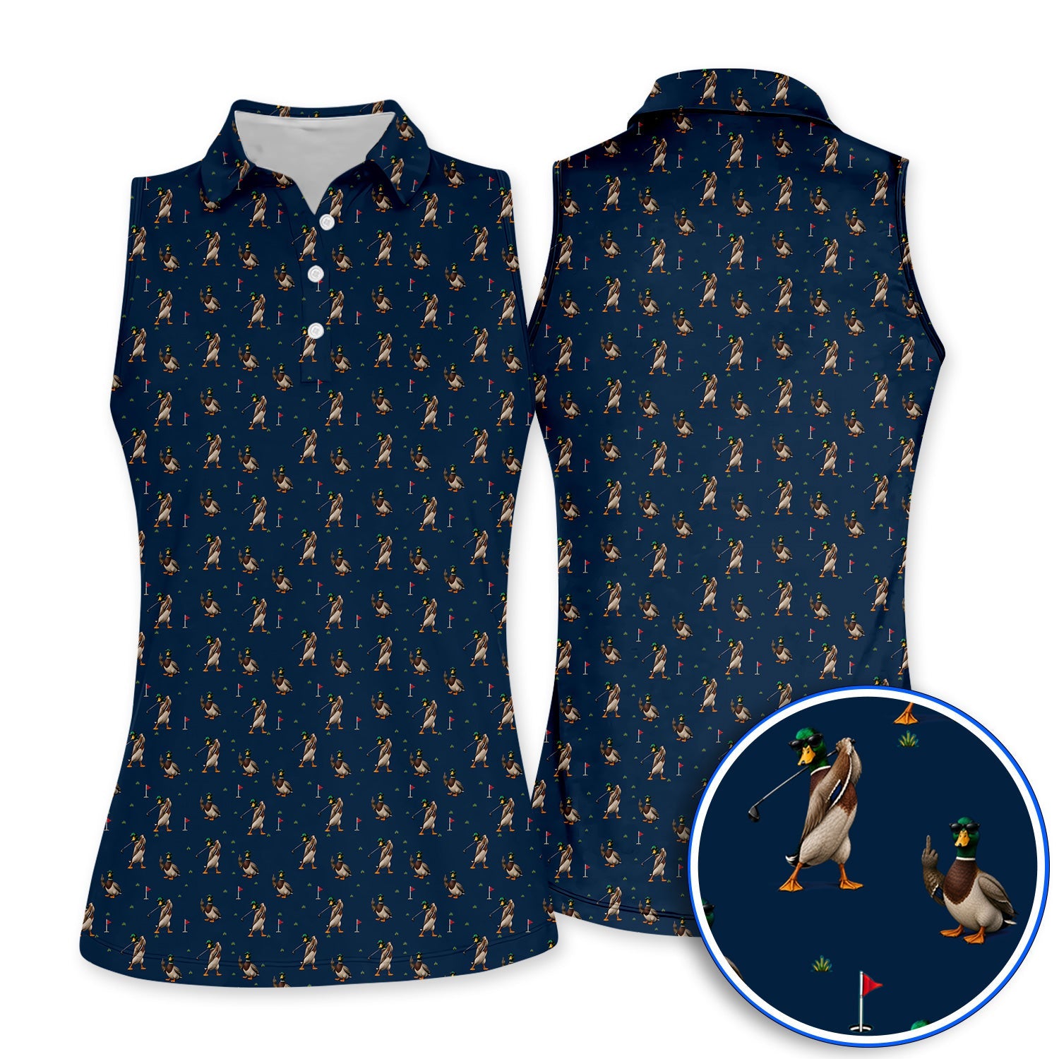 Funny Mallard Duck Golf Shirt, Waterfowl Golf Pattern Polos, Gift For Duck Hunting & Golf Lovers