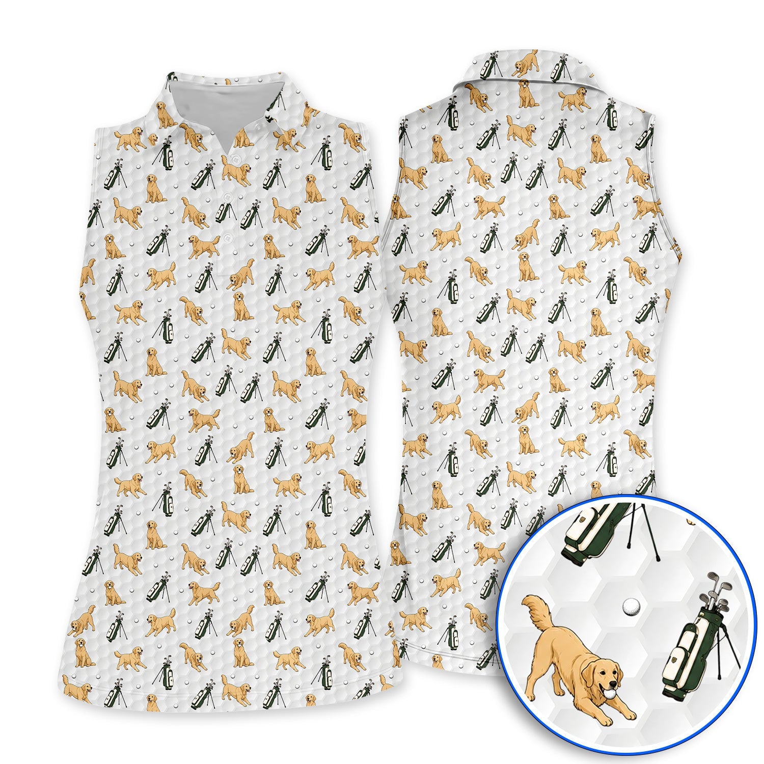 Funny Golden Retriever Pattern Golf Sh?t, Golden Retriever Golf Shirt For Golfer, Dad Golf Gift