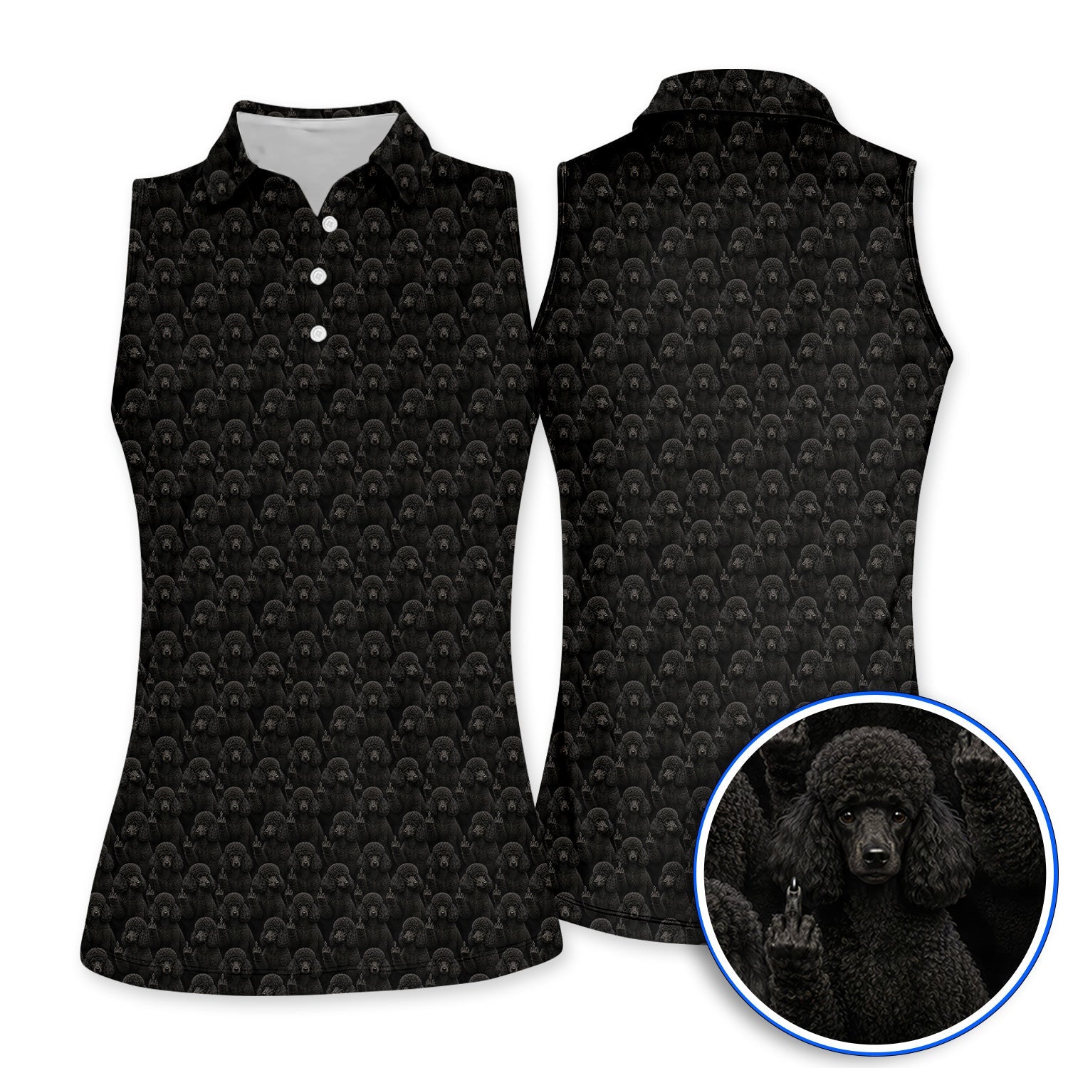Black Poodle Pattern Golf Polos , Crazy Poodle Golf Shirt, Golf Gift For Golfer
