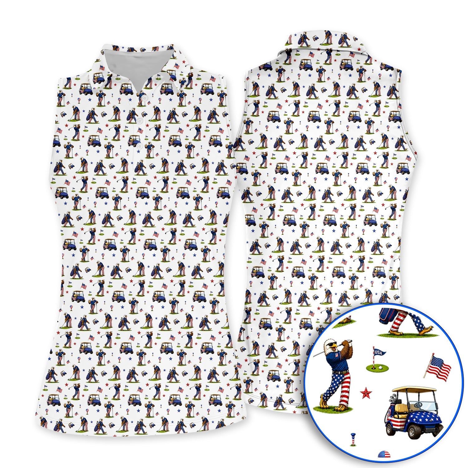 Patriotic Eagle Golf Polos, USA Flag Pattern Golf Shirt, Funny Golf Gift For Golfer