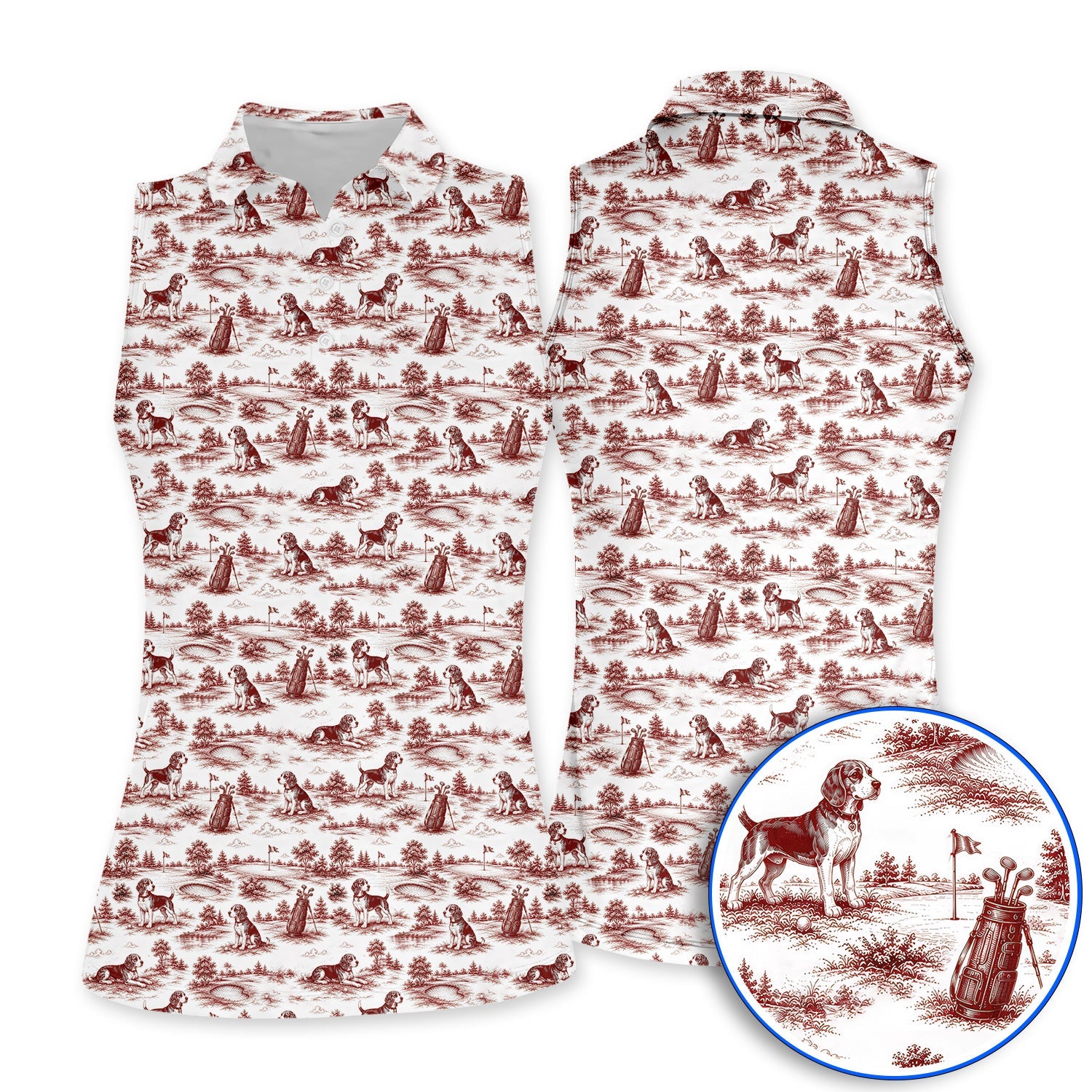 Beagle Toile De Jouy Golf Shirt, Vintage Dog Pattern Golf Polos, Beagle Lover Golf Gift