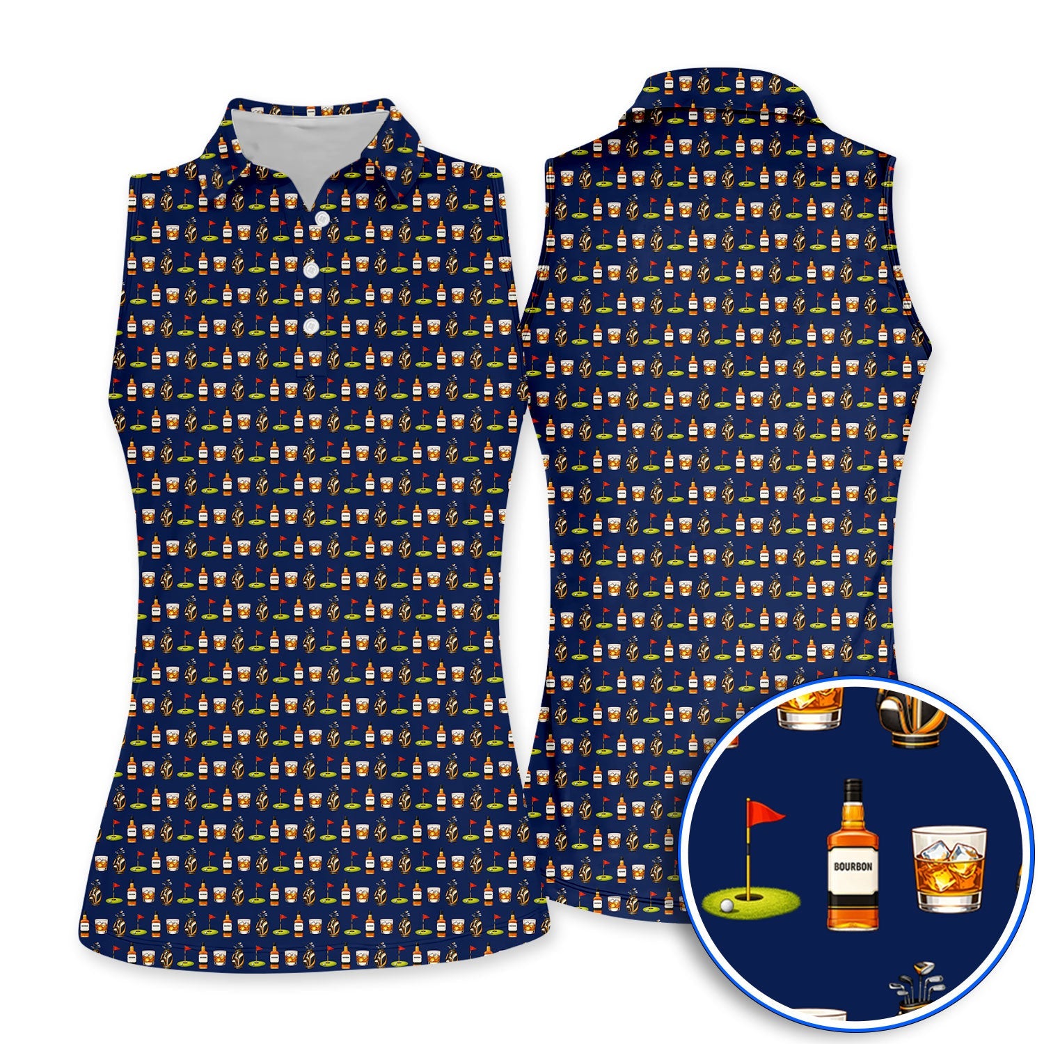 Bourbon Pattern Golf Shirt, Funny Golf Polos For Golfer, Golfer Whiskey Shirt For Men
