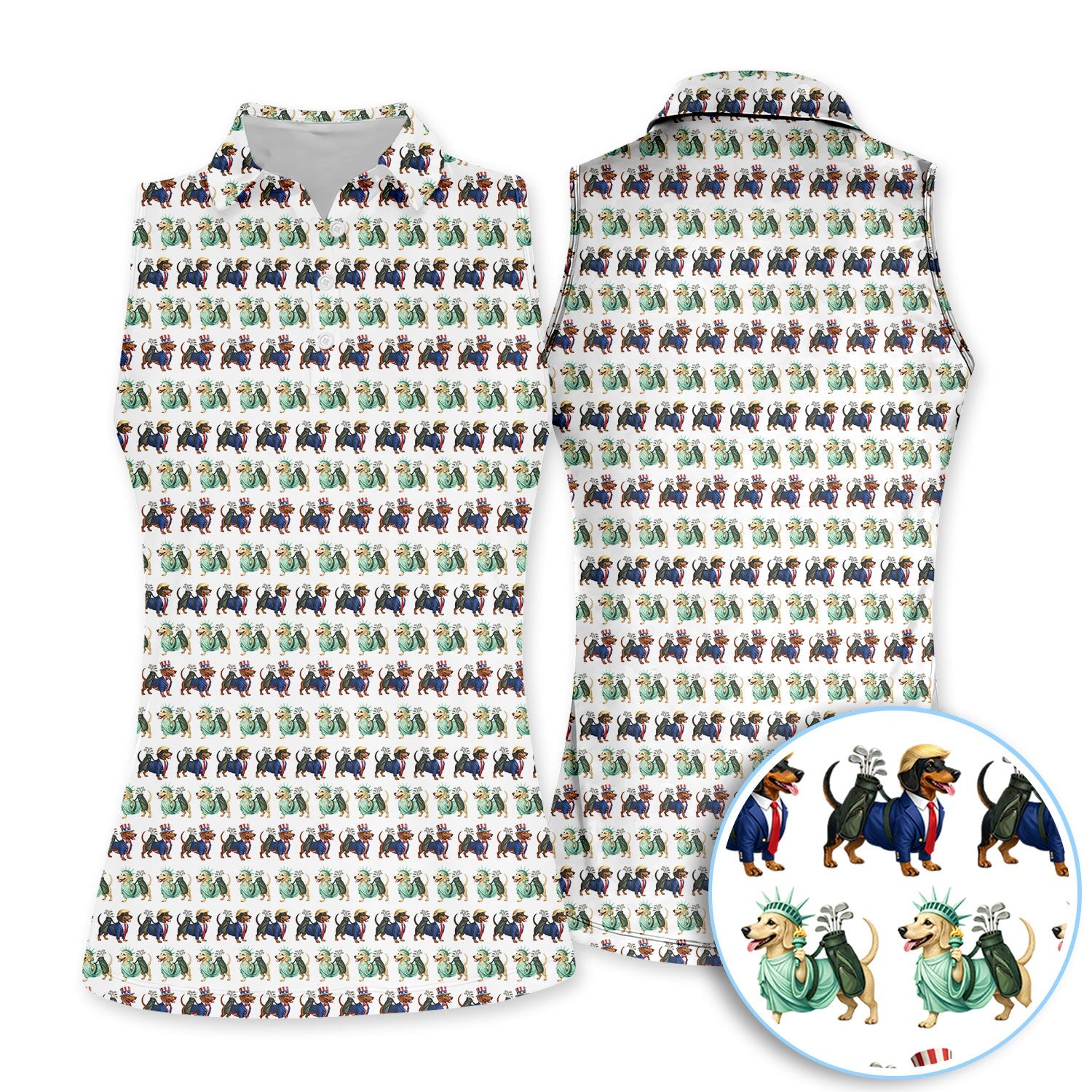 USA Patriotic Dachshund Golf Polos, Funny Golf Shirt For Men, Golf Gift For Golfer