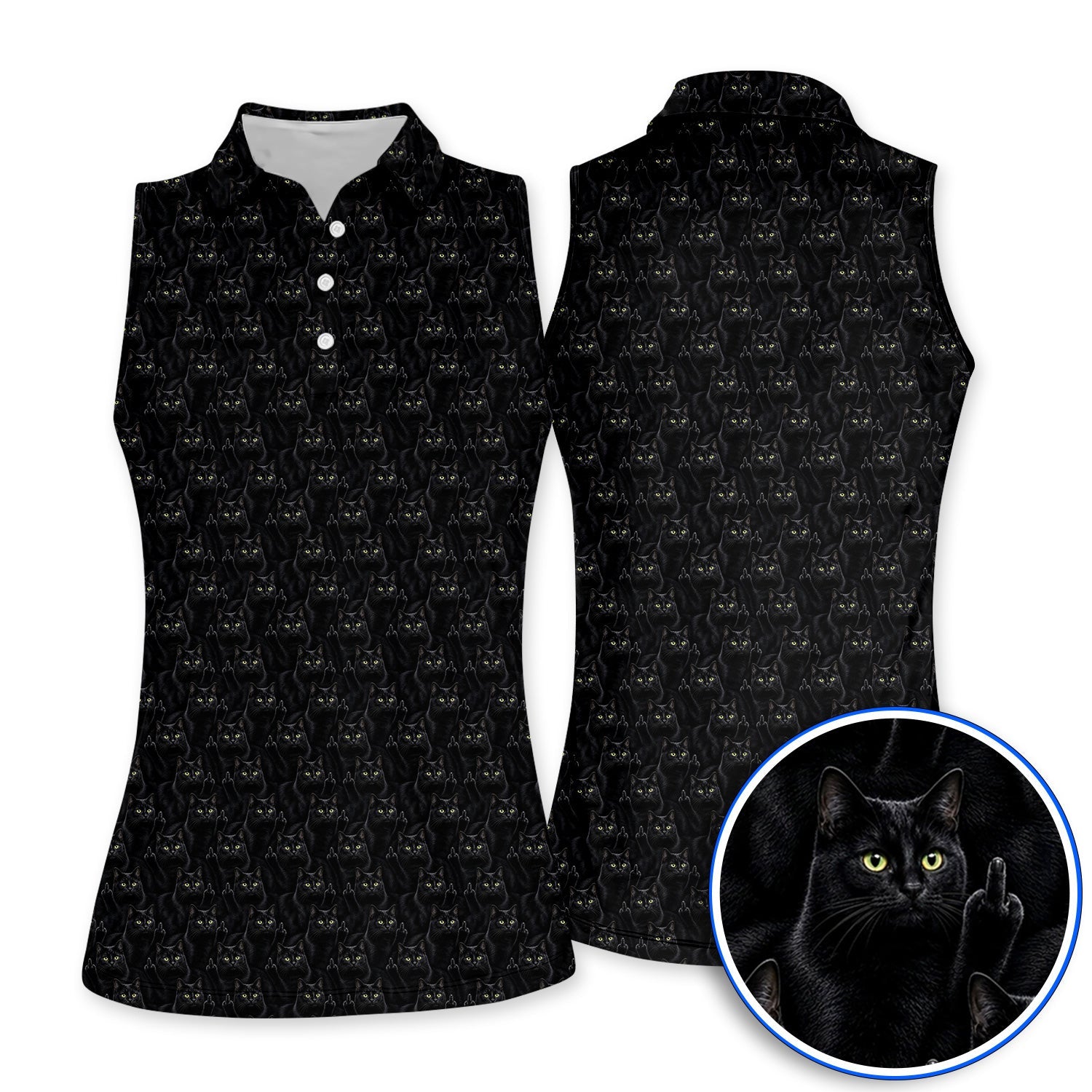 Black Cat Pattern Golf Polos, Funny Cat Lover Golf Shirt, Golf Gift For Golfer