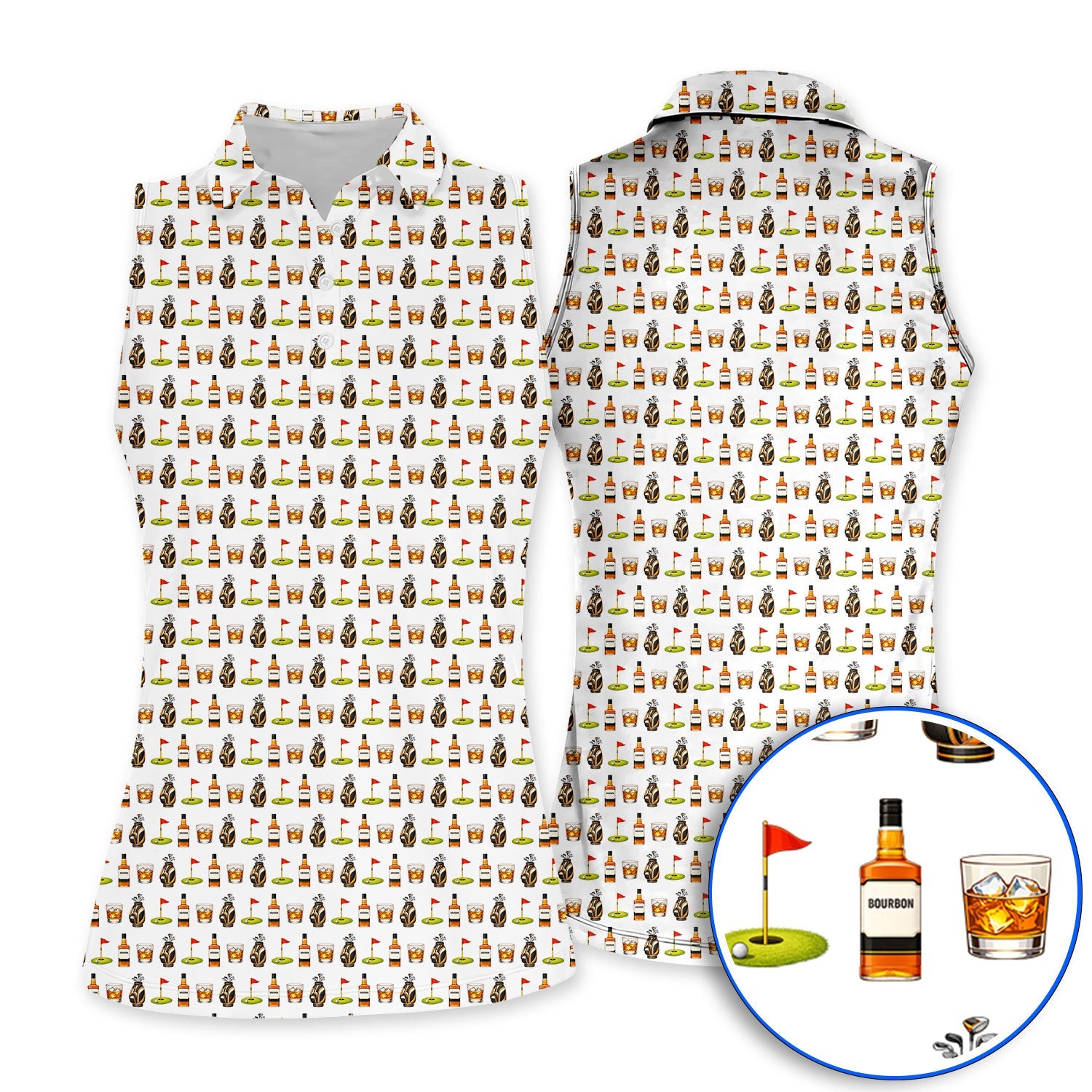 Bourbon Pattern Golf Shirt, Funny Golf Polos For Golfer, Golfer Whiskey Shirt For Men