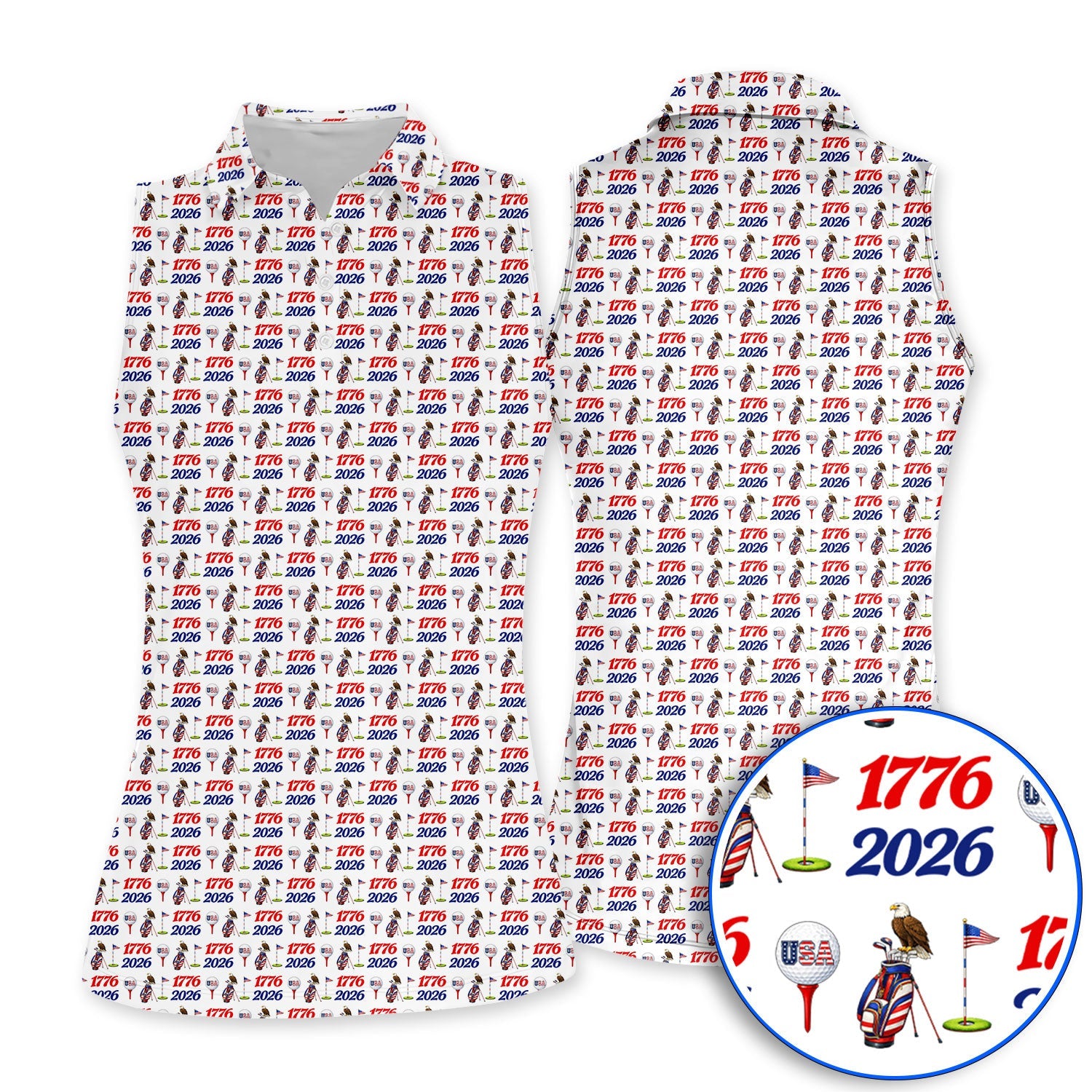 USA 1776–2026 Patriotic Golf Polos, American Flag & Eagle Pattern Golf Shirt, Golf Gift For Golfer