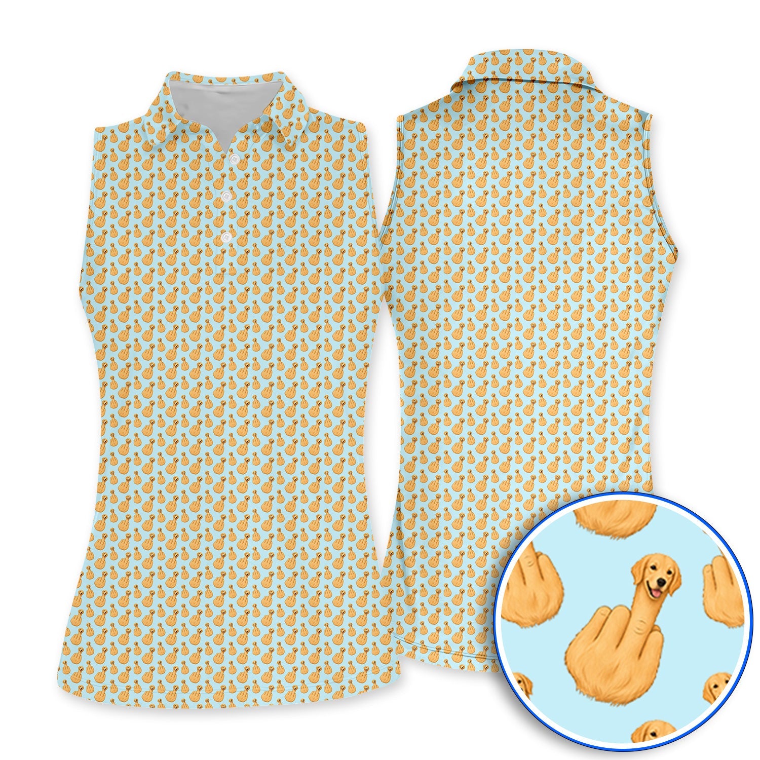 Golden Retriever Middle Finger Golf Shirt, Funny Dog Pattern Golf Polos, Crazy Golf Gift For Golfer