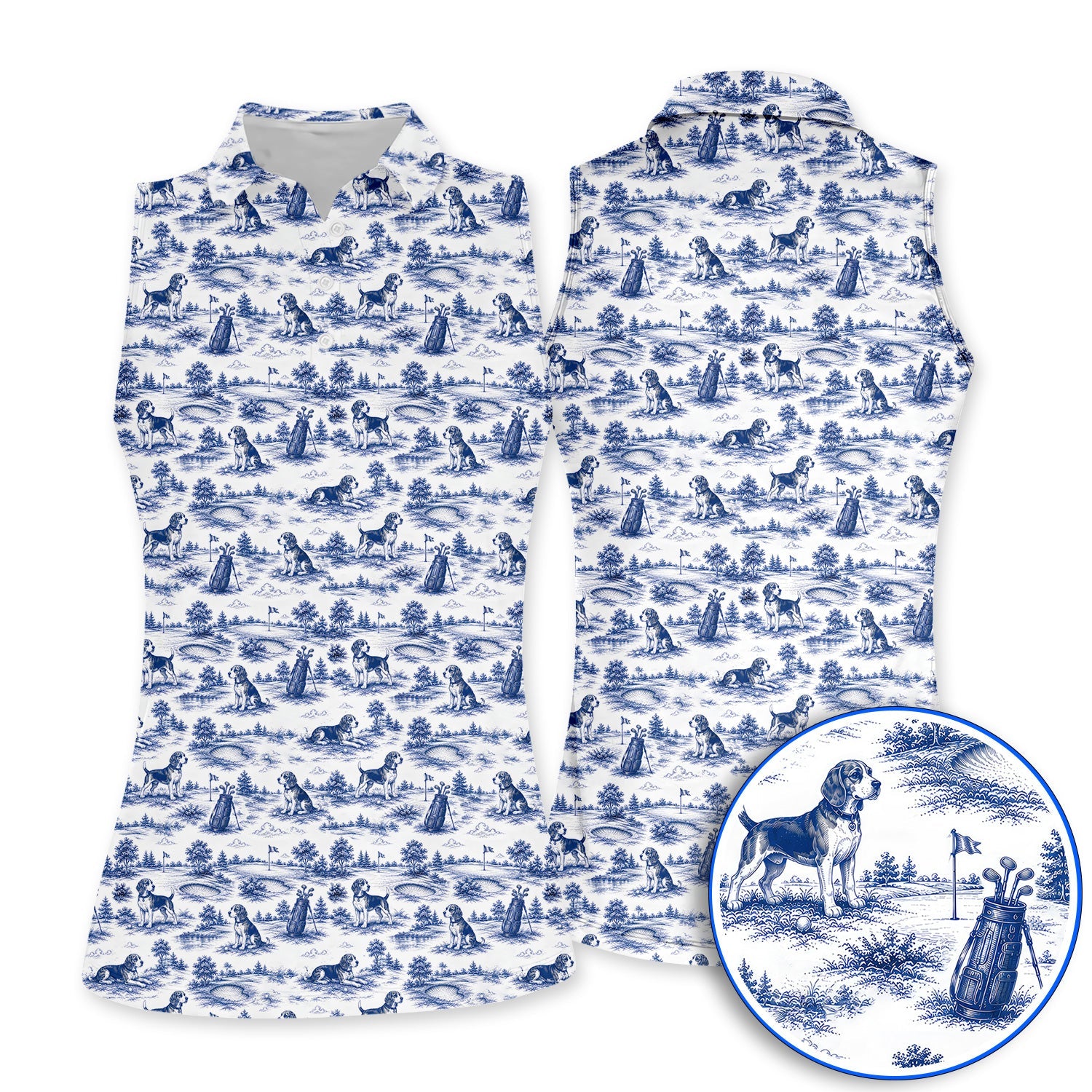 Beagle Toile De Jouy Golf Shirt, Vintage Dog Pattern Golf Polos, Beagle Lover Golf Gift