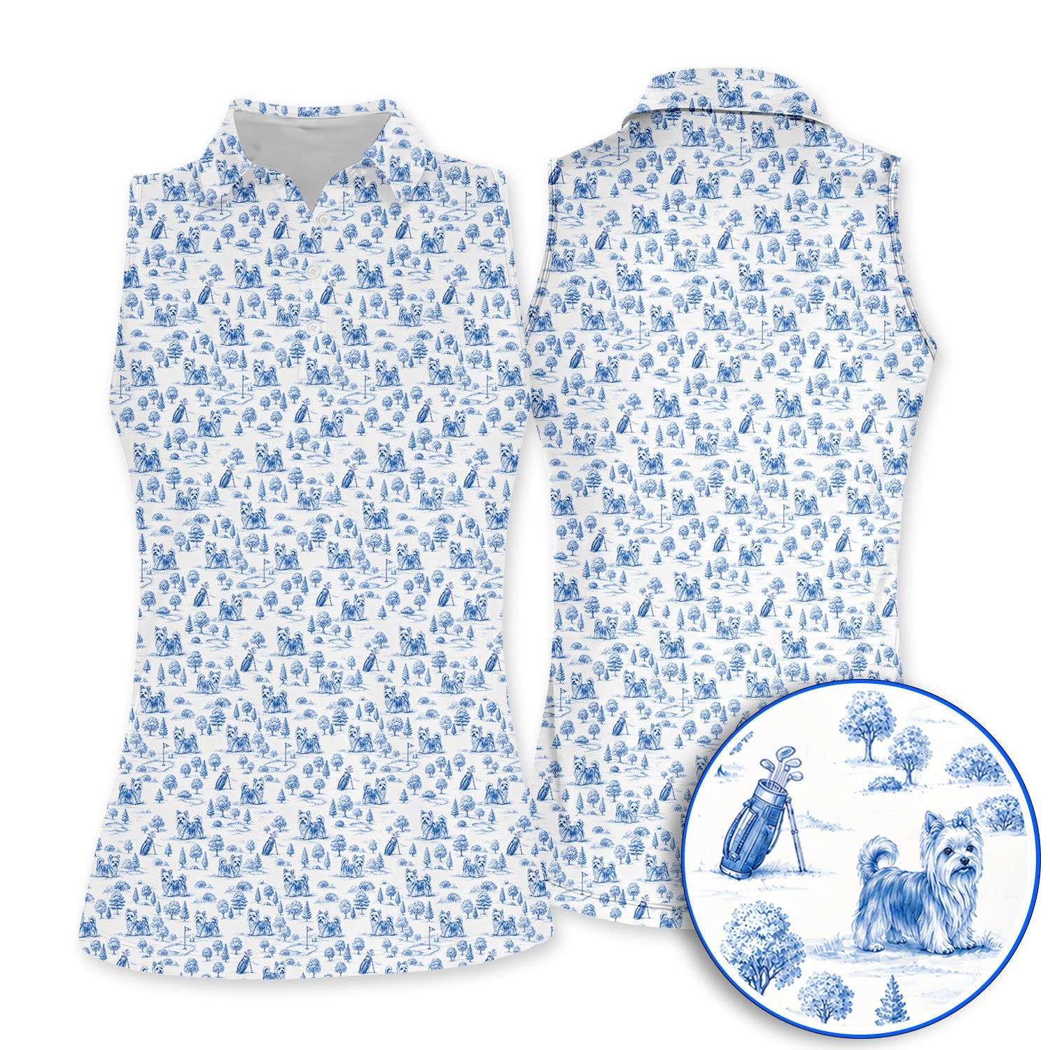 Yorkshire Terrier Toile De Jouy Golf Polos, Yorkie Pattern Golf Shirt, Golf Gift For Golfer