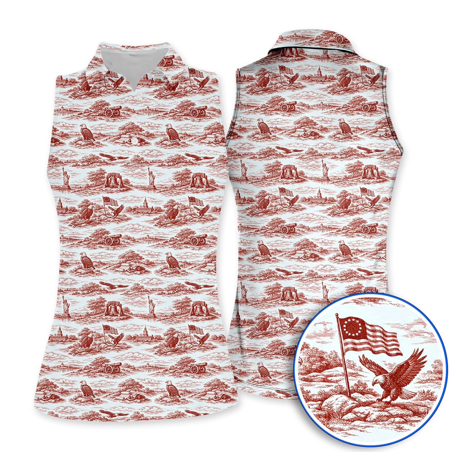 America 250th Patriotic Golf Polos, USA Toile De Jouy Pattern Golf Shirt For Golfer, Crazy Golf Shirt