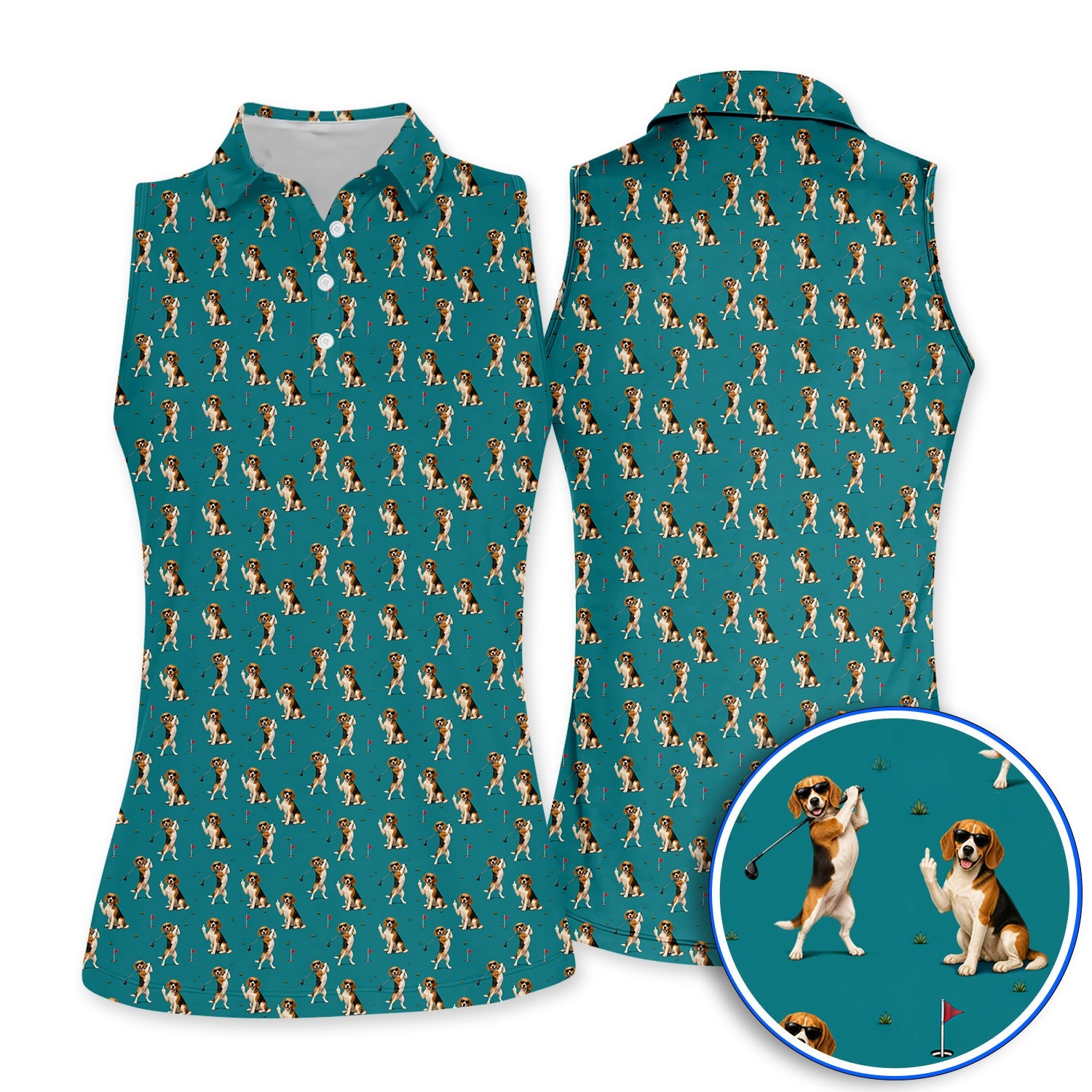 Beagle Pattern Golf Polos, Funny Beagle Golf Shirt, Dog Lover Gift For Golfer