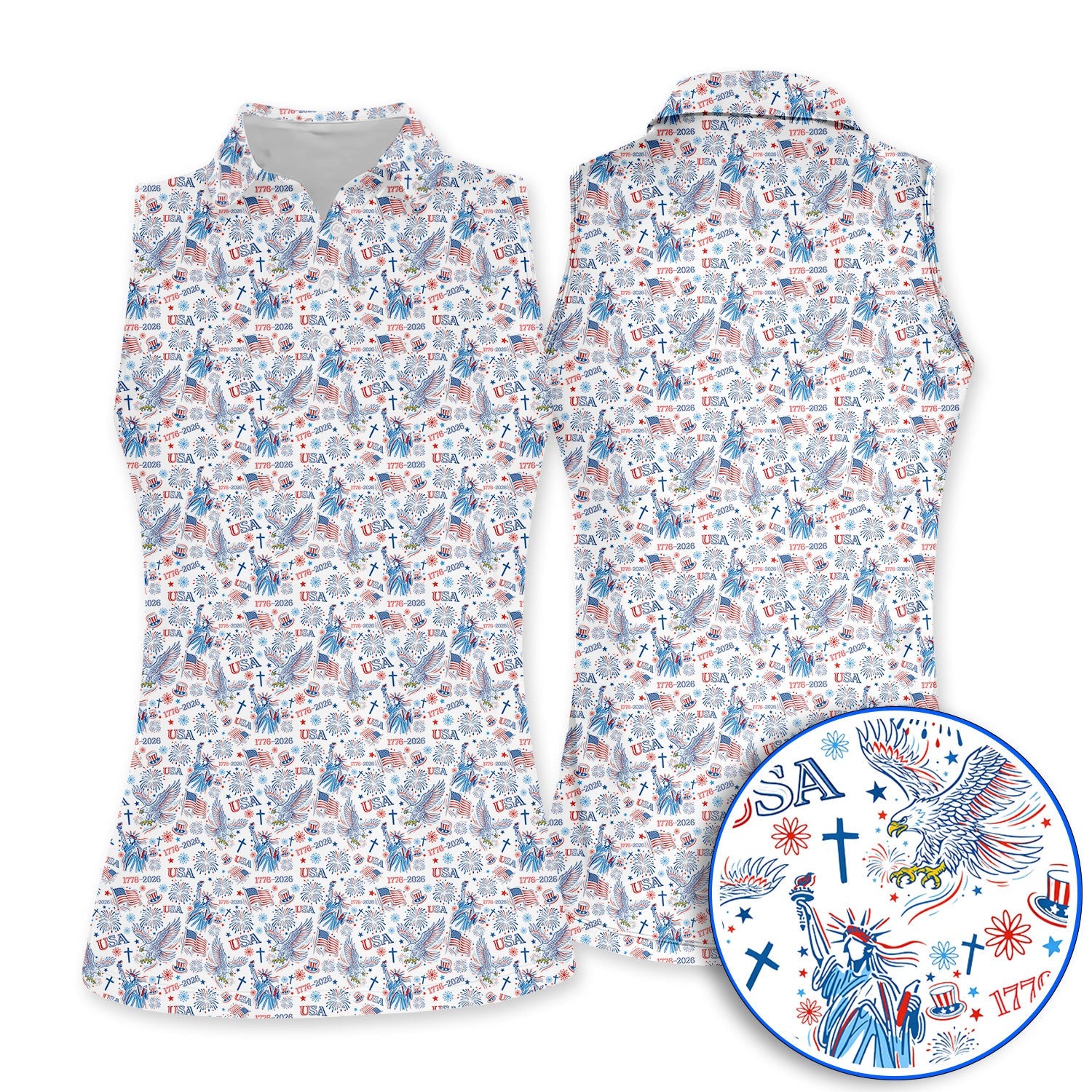 USA 1776–2026 Pattern Golf Polos, Eagle & Liberty Golf Shirt For Golfer, 4th of July Golf Shirts