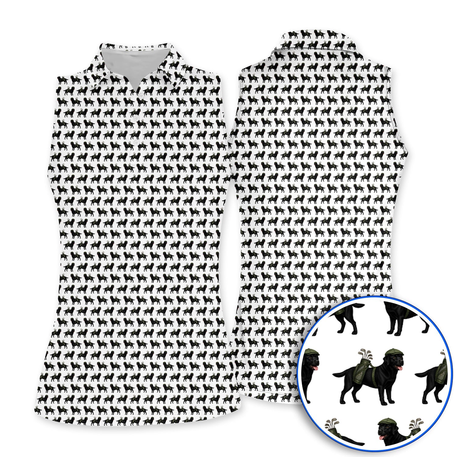 Black Lab Pattern Golf Polos, Crazy Labrador Golf Shirt, Golf Gift For Golfer