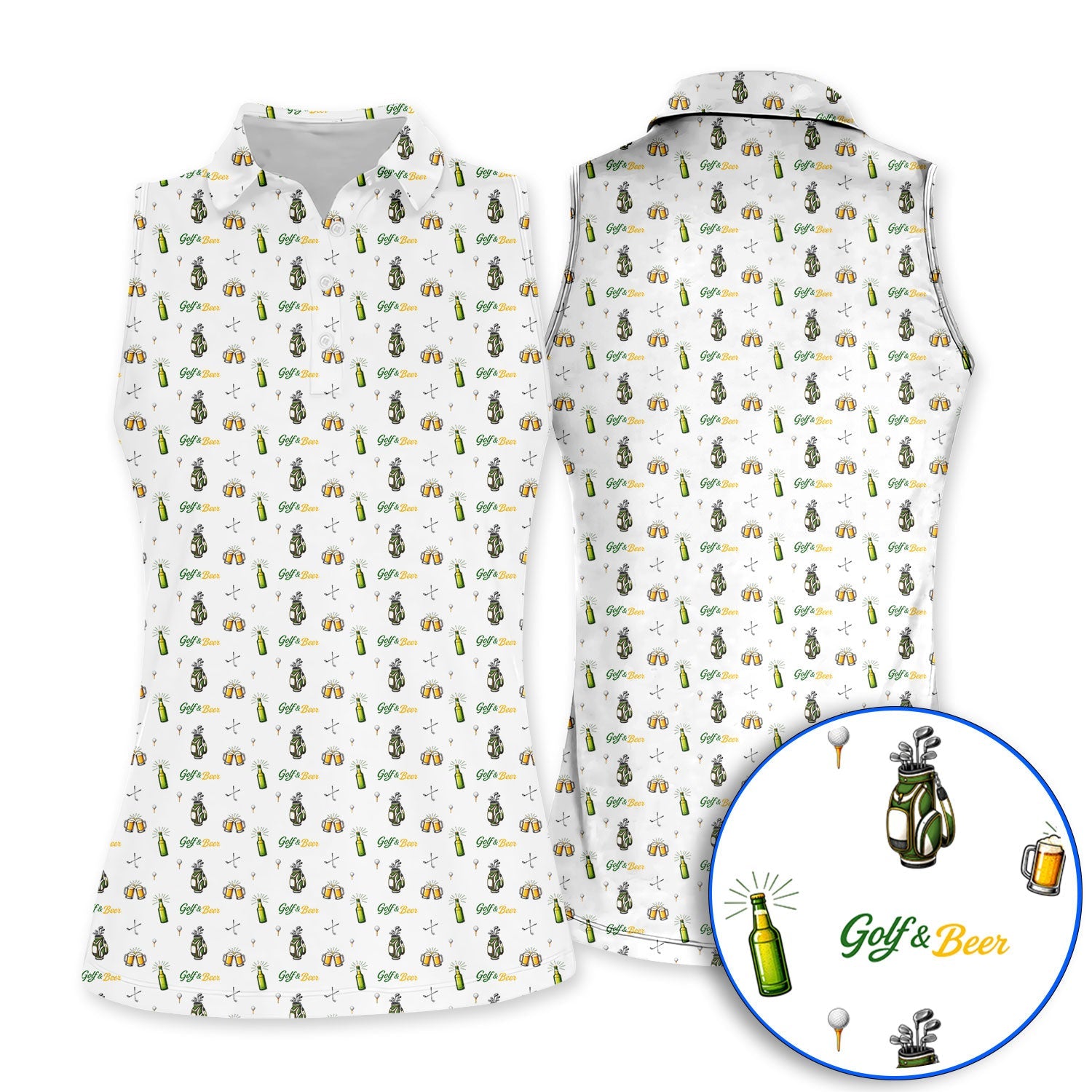 Funny Beer Golf Shirt For Men, Golf & Beer Pattern Polos, Golf Gift For Golfer