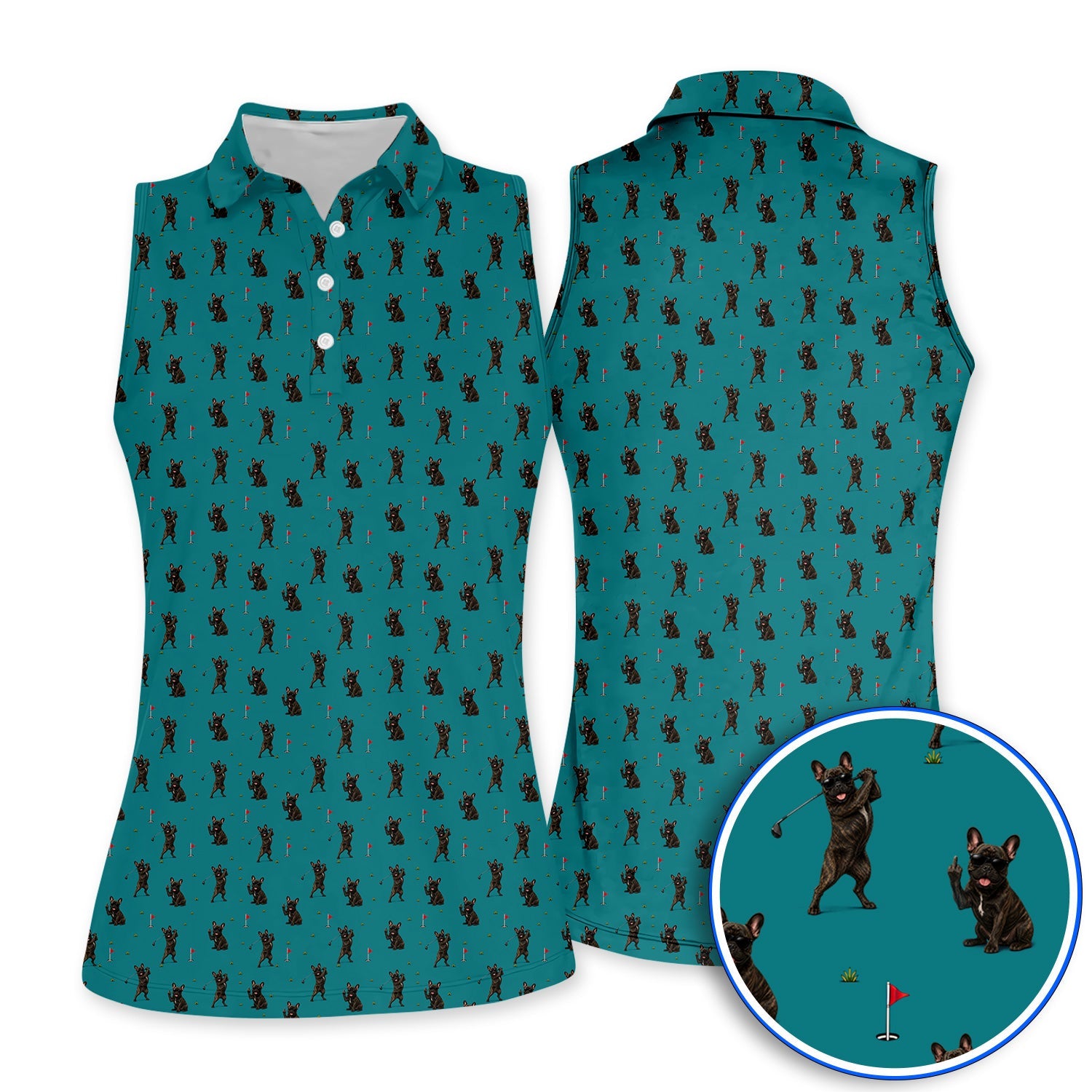 Frenchie Golf Shirt, French Bulldog Pattern Polos, Funny Golf Gift For Golfer