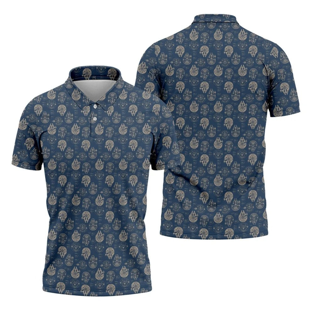 Vintage Spaceship Blueprint Halloween Golf Polo Shirt, Sci Fi Costume Shirt, Mens Golf Polo