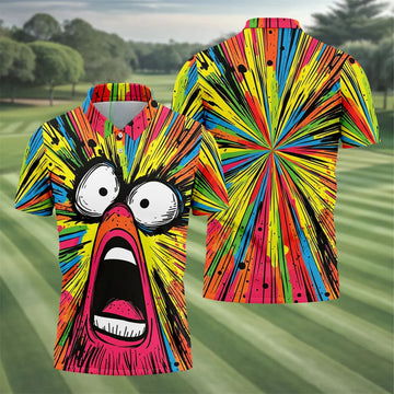 Screaming Face Colorful Retro Hawaiian Golf Shirt, Men's Funny Golf Shirts