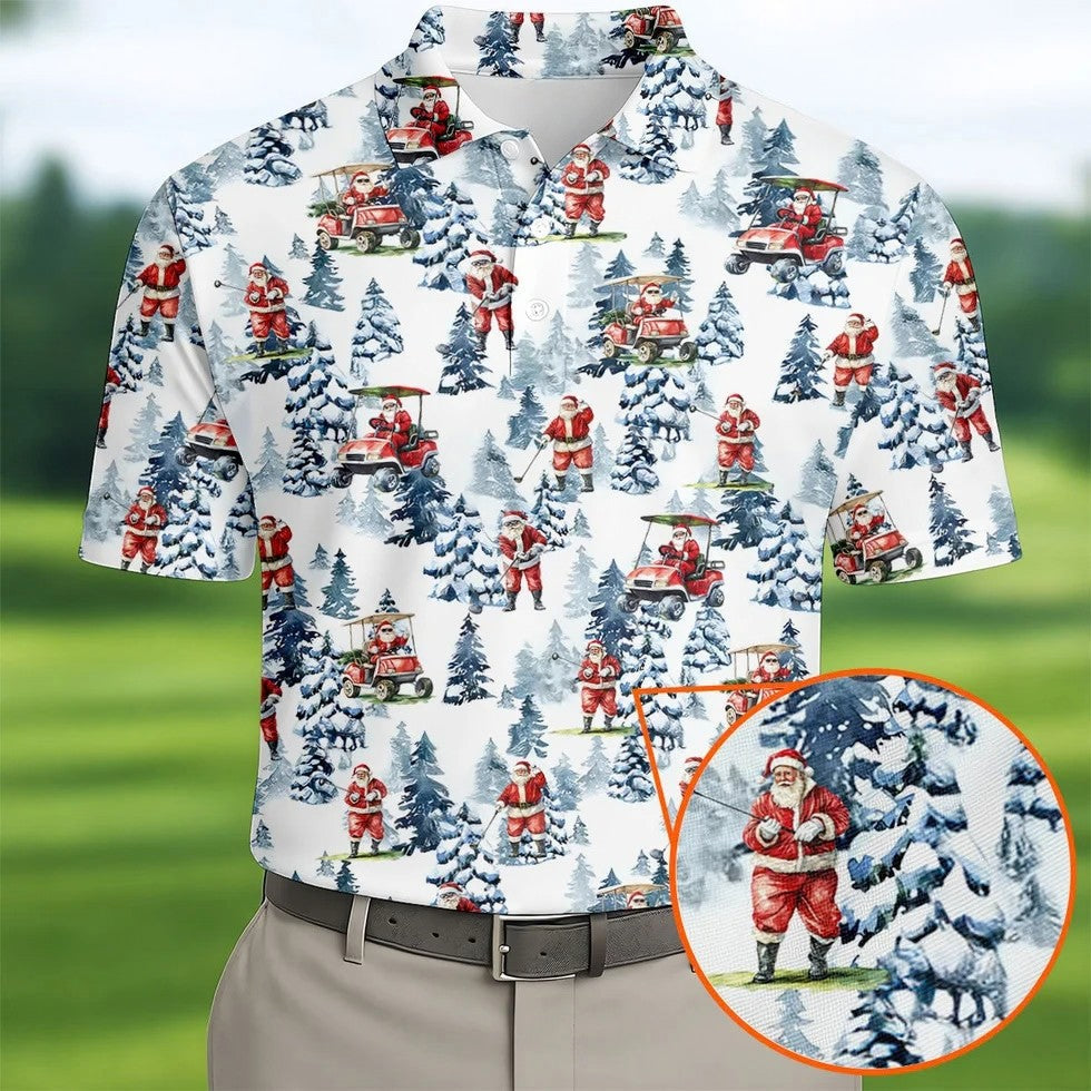 Santa Golfing Polo Shirt ??ns, Fun Golf Shirts For Men, Christmas Golf Shirt, Golf Lover Xmas Gift