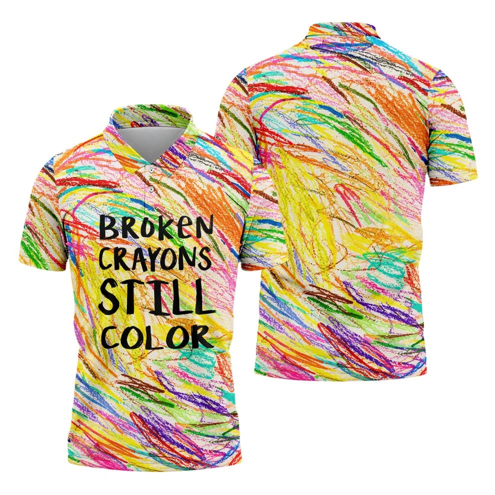 Broken Crayons Still Color Breast Cancer Shirt, Mens Golf Polo, Golf Apparel For Men