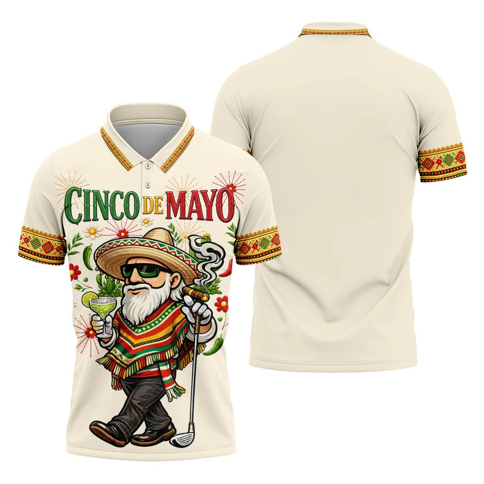 Margarita Man Cinco De Mayo Celebration Beige Golf Shirt, Fiesta Theme Golf Shirts For Men