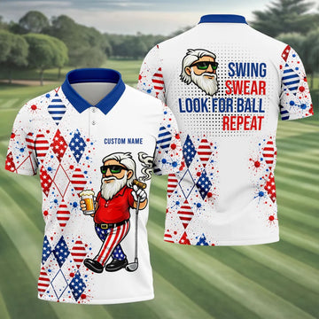 Patriotic Man Golf And Beer Argyle Pattern 4th Of July Golf Shirt, 250 Years Golf Shirts For Men