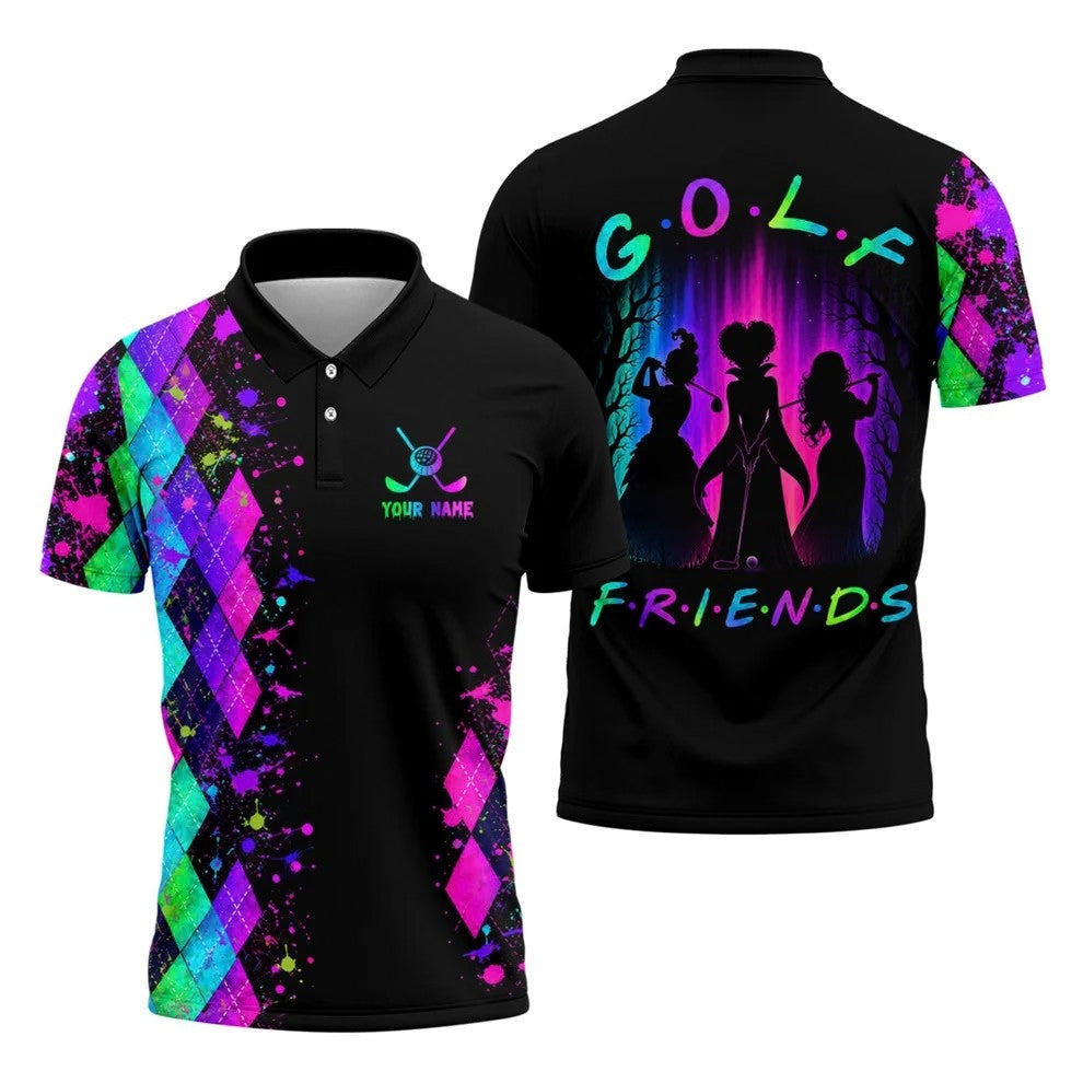 Custom Name Golf Friends Halloween Golf Polo Shirt, Horror Character Shirt, Mens Golf Polo