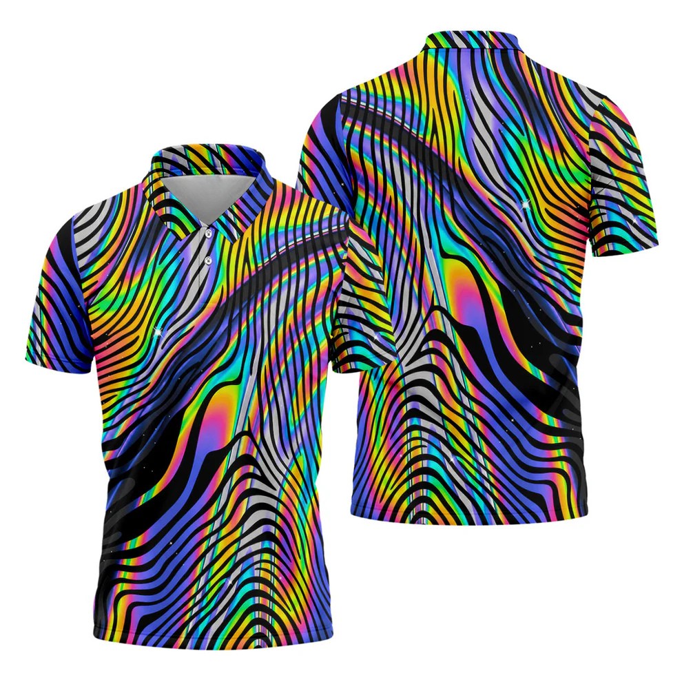 Rainbow Neon LGBT Support Zebra Pattern Golf Tops For Men, Pride Month Golf Shirts For Men