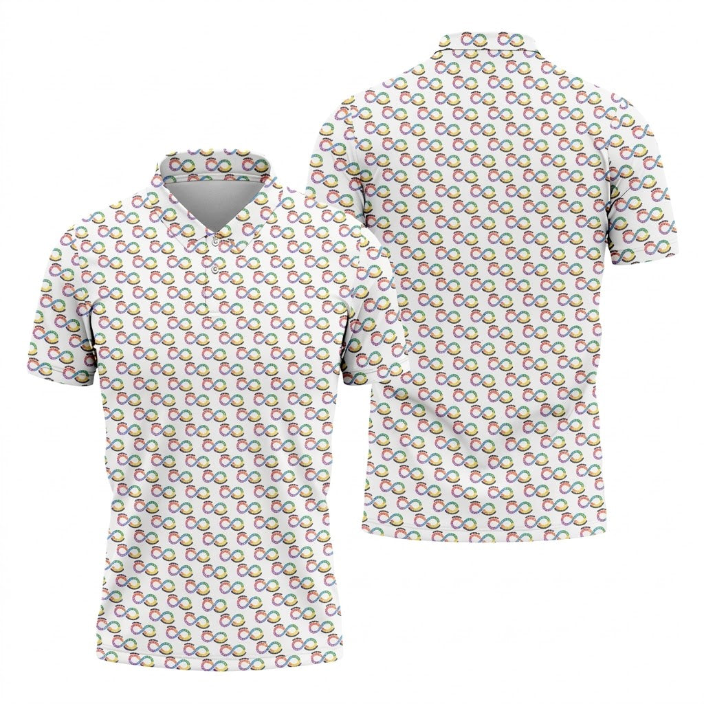 Embrace Neurodiversity Rainbow Infinity Symbol Autism Awareness White Golf Shirt, Golf Shirts For Men